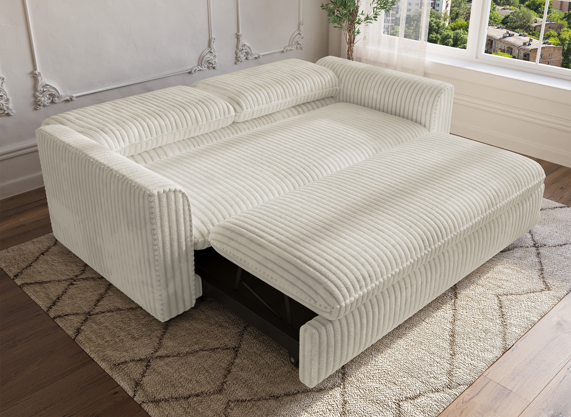 Sofá cama de 3 plazas MAYLIE en pana gruesa color beige