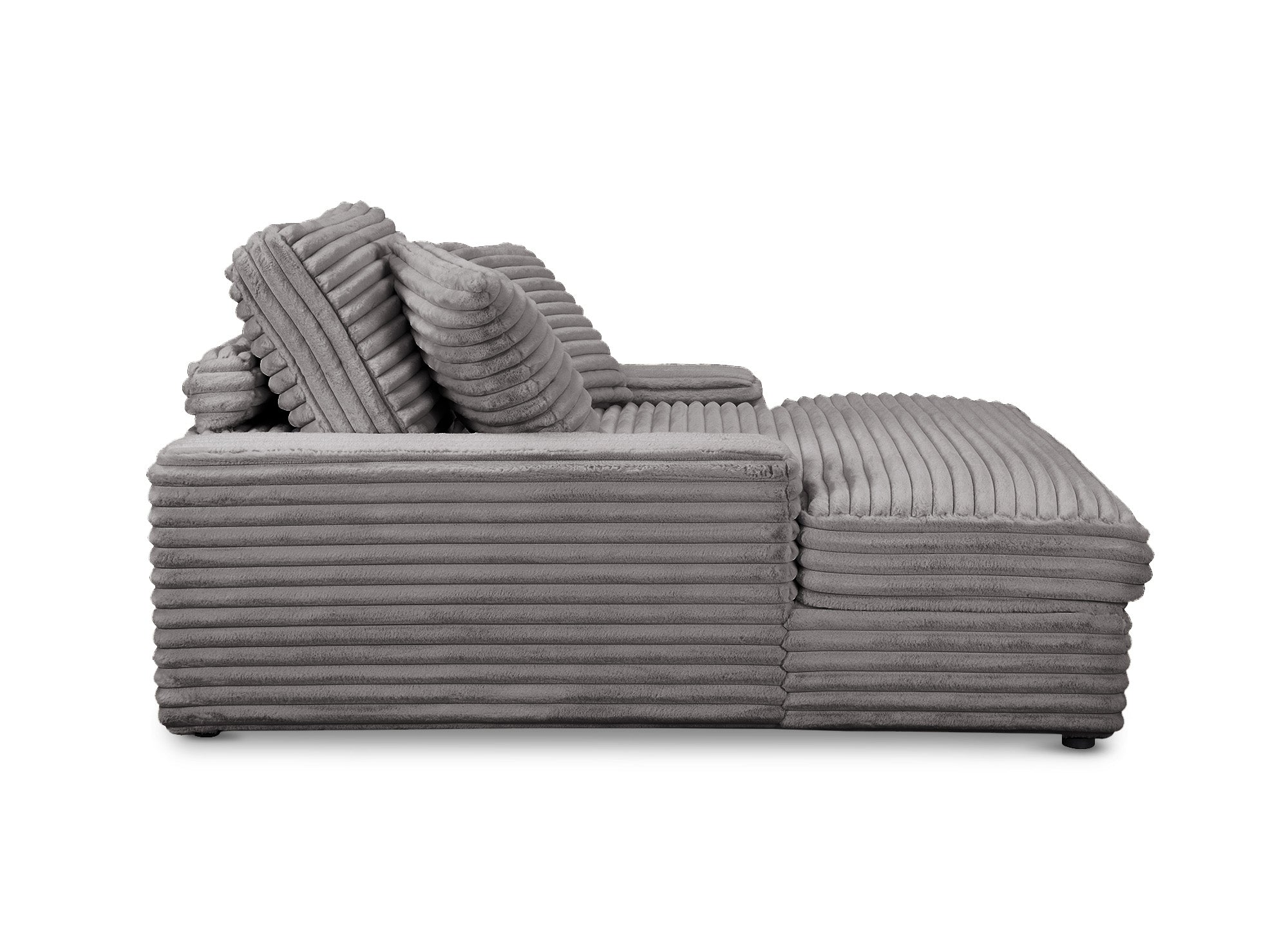 Sofá chaise longue individual DAHO en terciopelo gris de rayas anchas