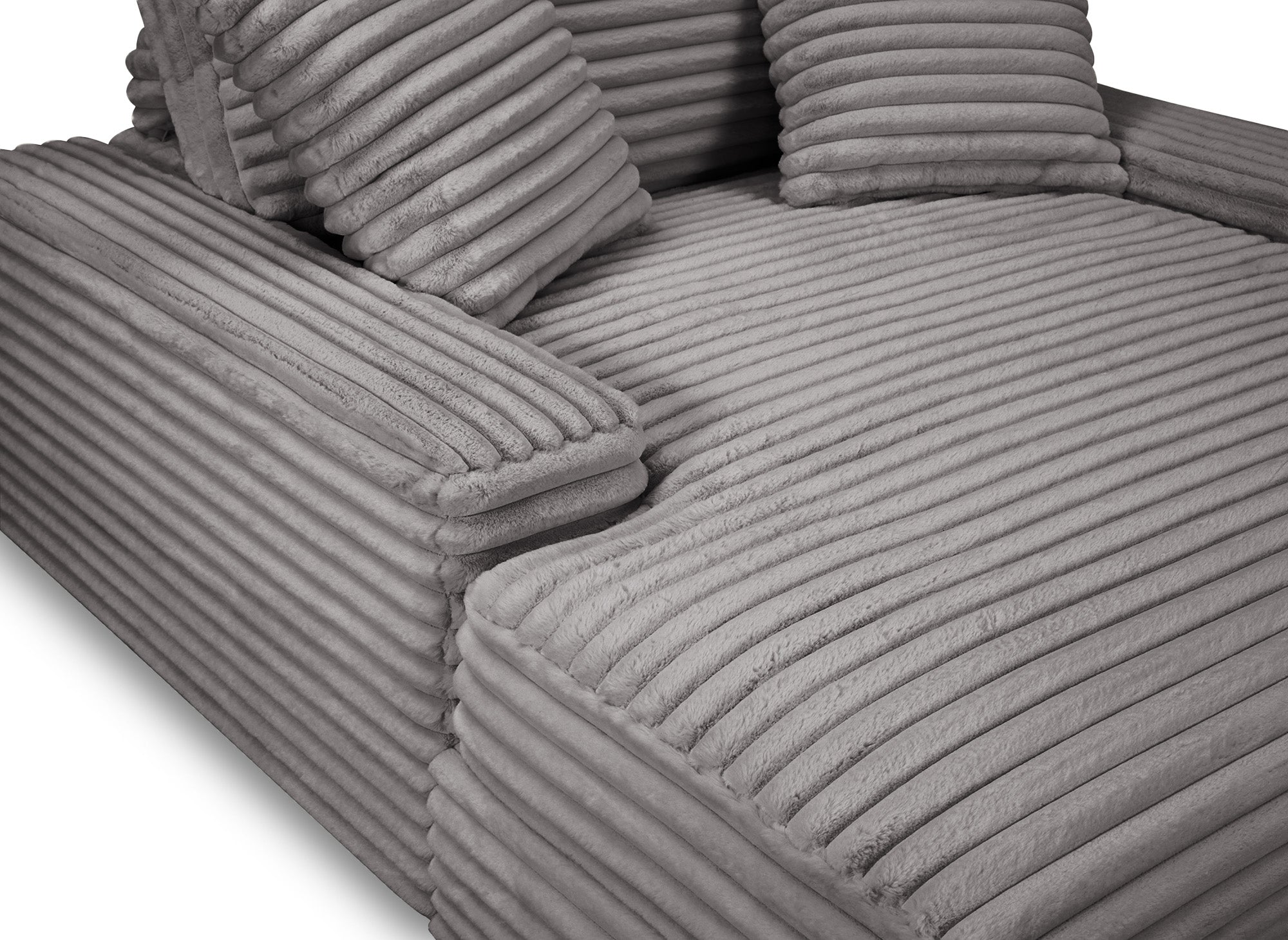 Sofá chaise longue individual DAHO en terciopelo gris de rayas anchas