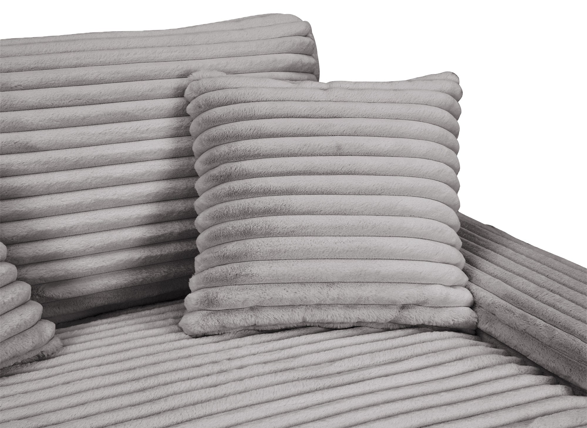 Sofá chaise longue recto de 2 plazas DAHO en tejido acanalado gris suave