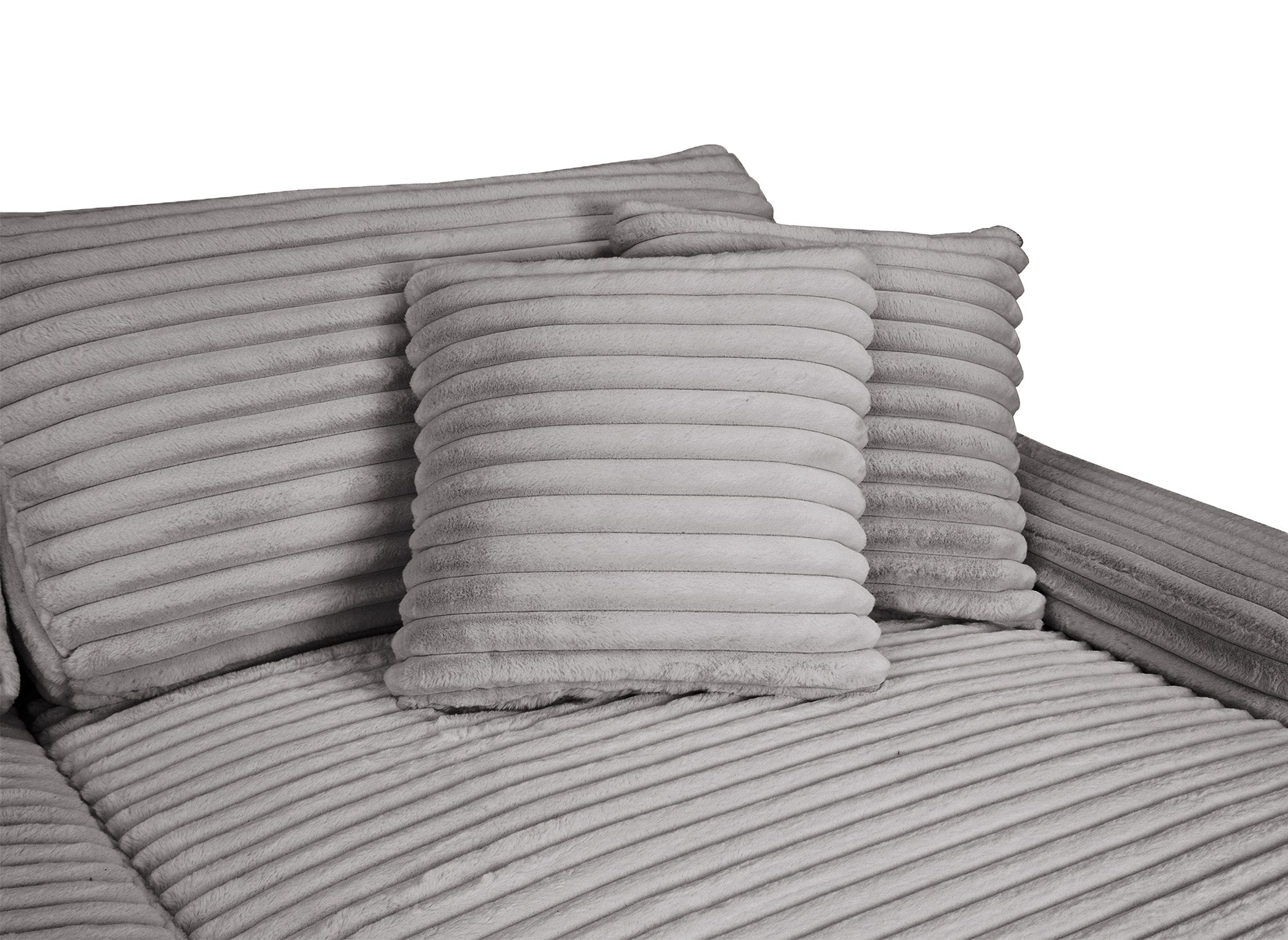 Sofá chaise longue recto de 2 plazas DAHO en tejido acanalado gris suave