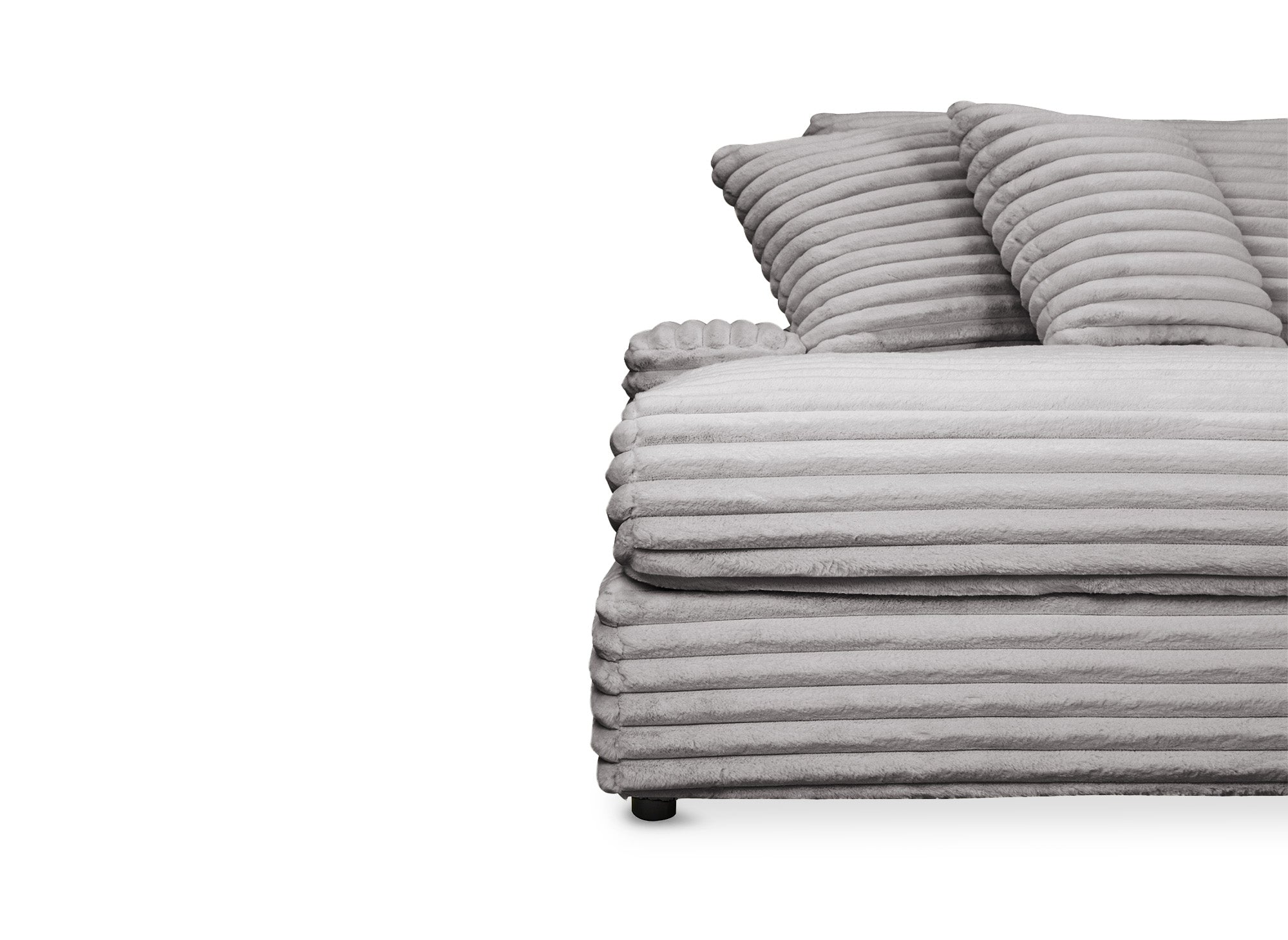 Sofá chaise longue recto de 2 plazas DAHO en tejido acanalado gris suave