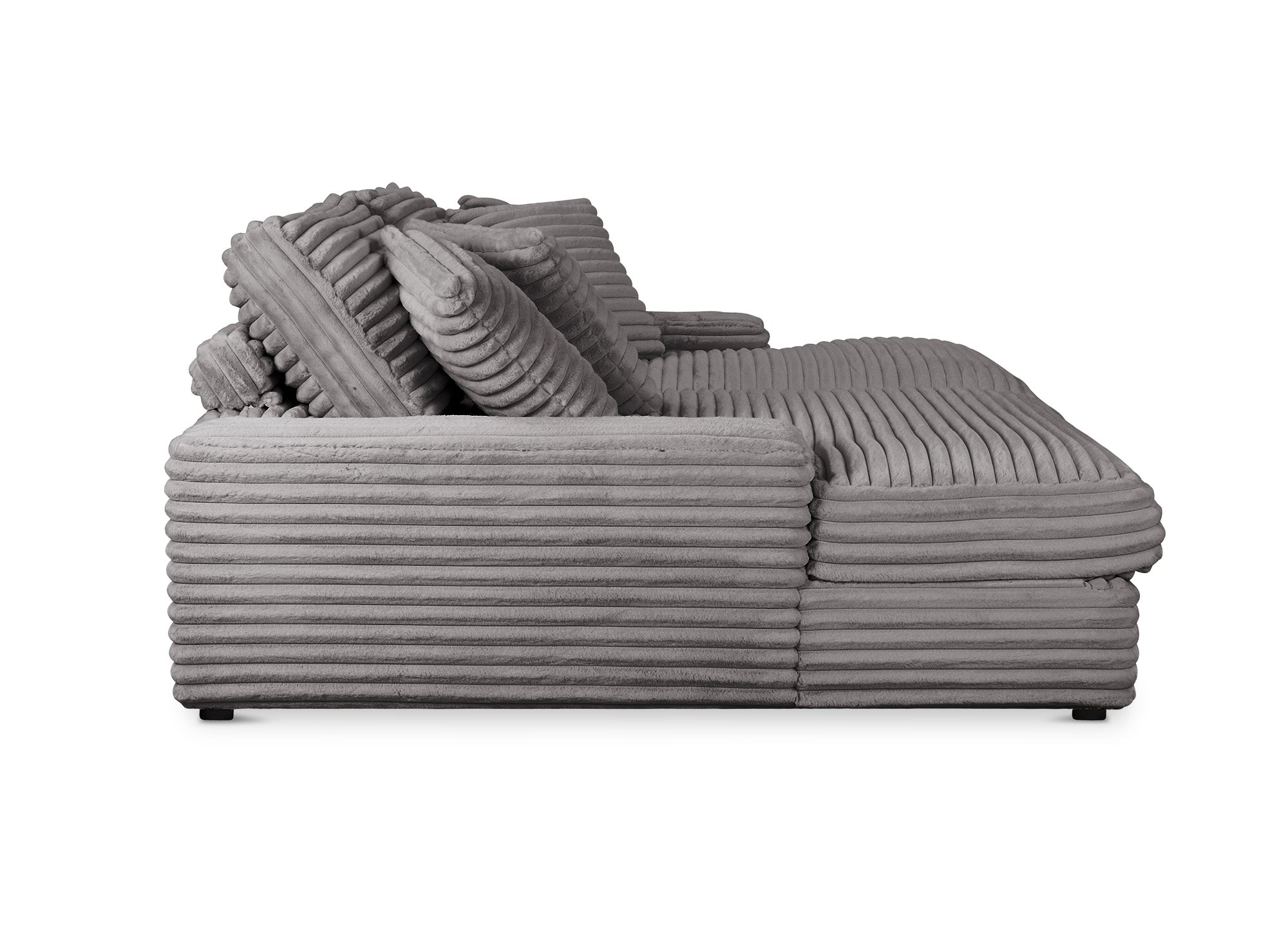 Sofá chaise longue recto de 2 plazas DAHO en tejido acanalado gris suave