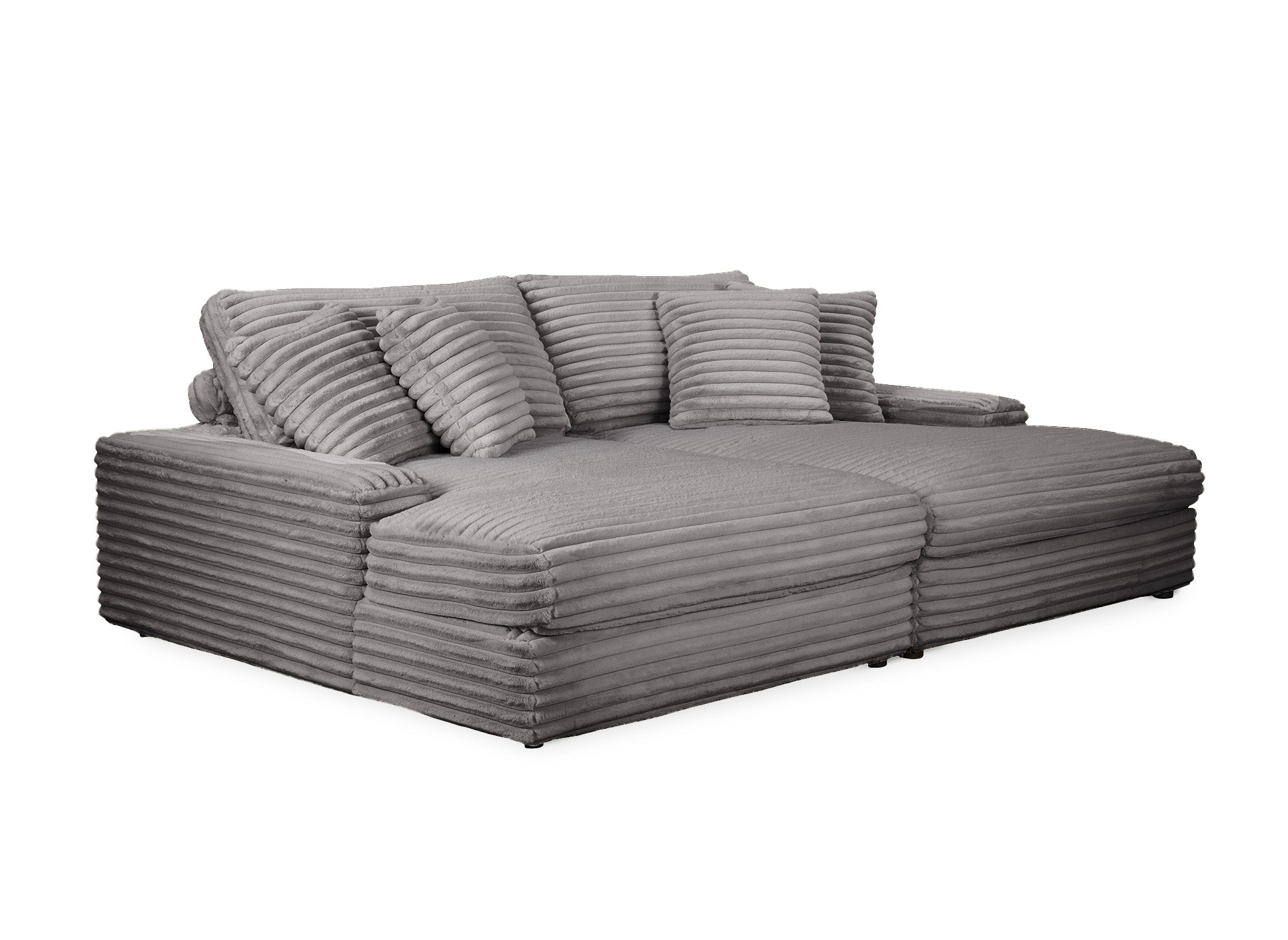 Sofá chaise longue recto de 2 plazas DAHO en tejido acanalado gris suave