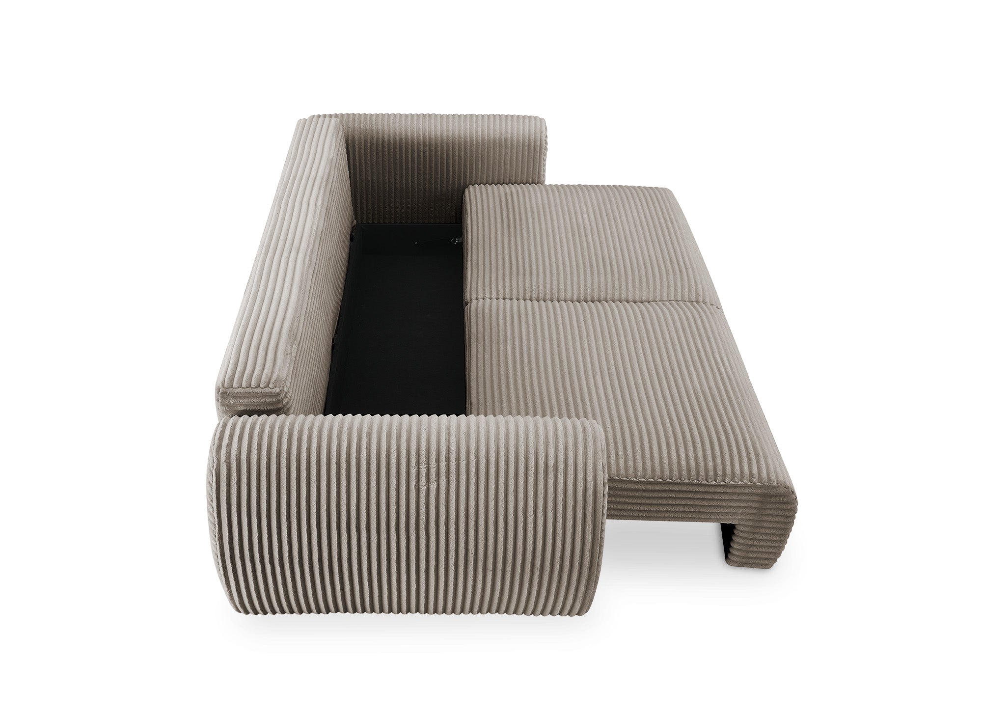 Sofá recto de 3 plazas TILDA con almacenaje en suave tejido acanalado color topo