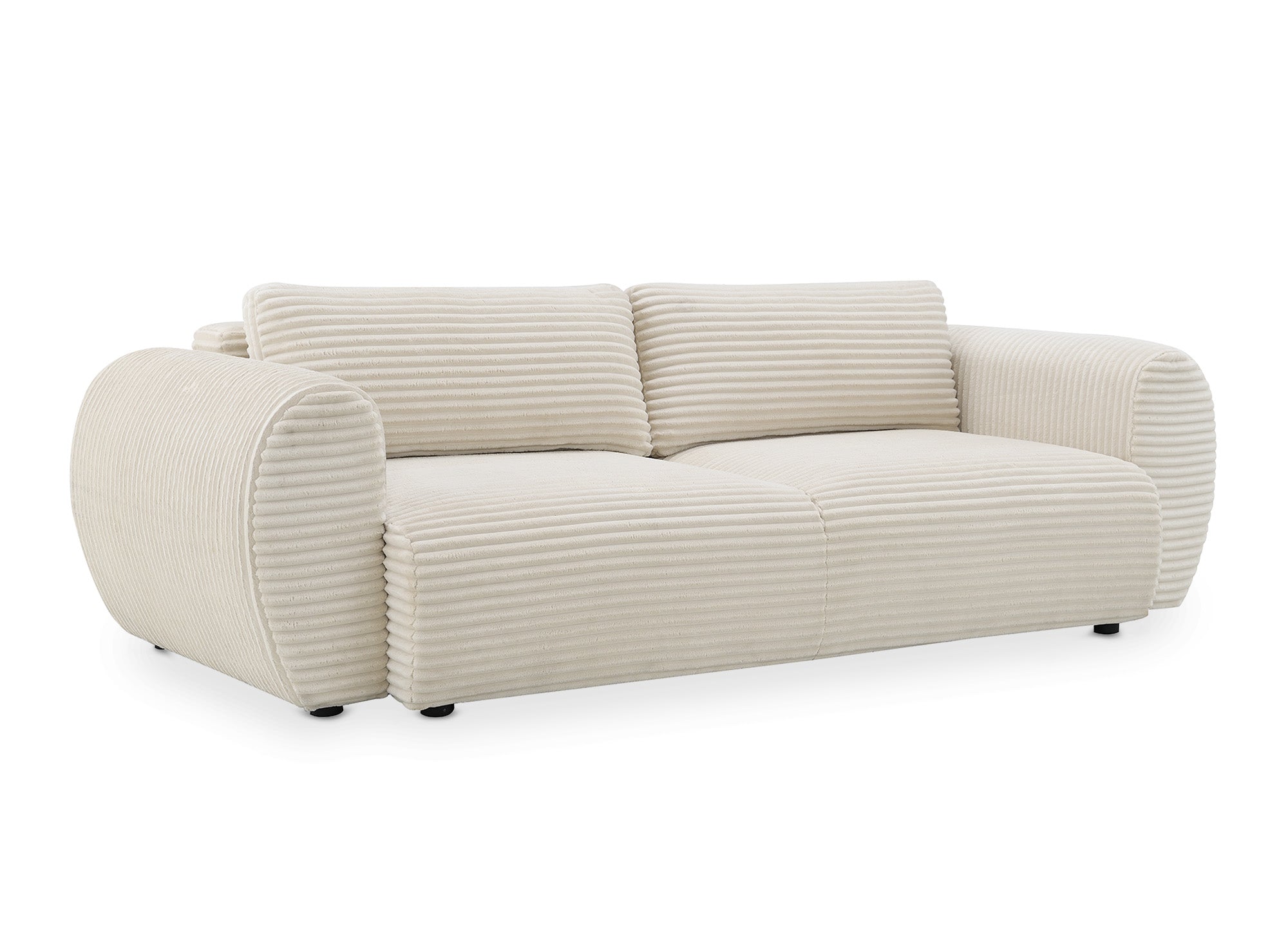 Sofá recto de 3 plazas TILDA con almacenaje en suave tejido de canalé beige