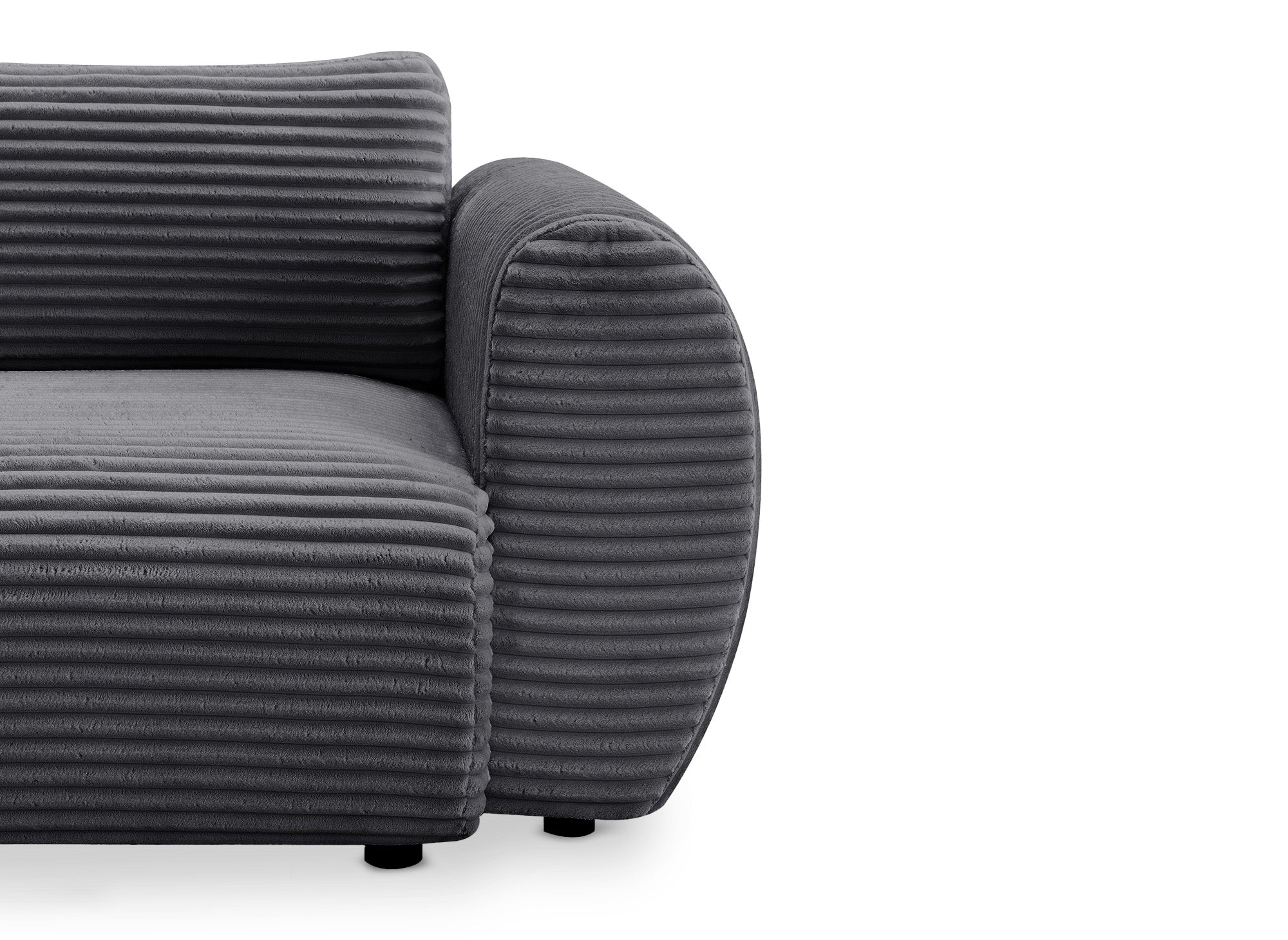 Sofá recto de 3 plazas TILDA con almacenaje en tejido acanalado gris suave.