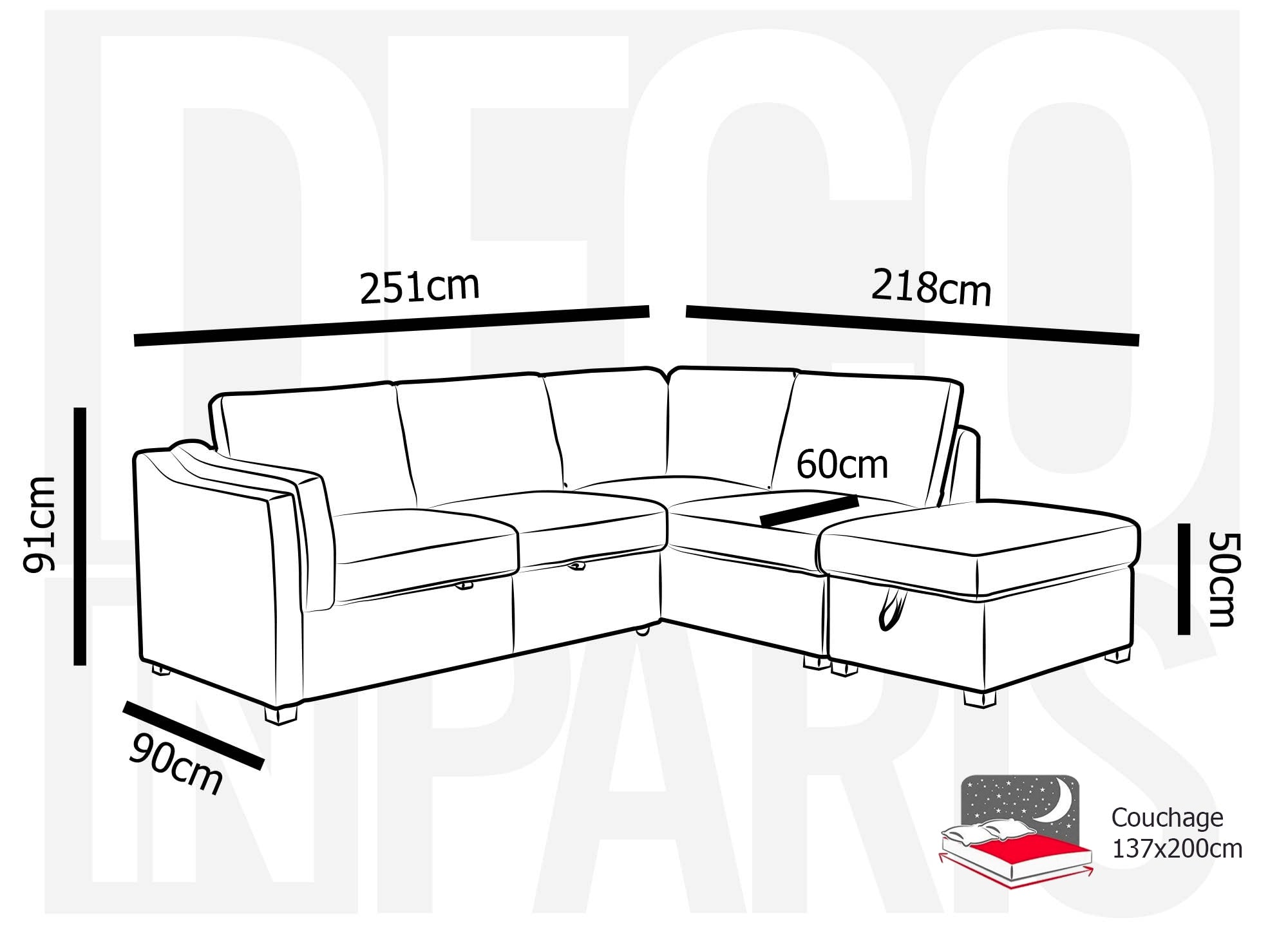 Sofá cama BARNEY con almacenaje en tela beige - Esquina derecha