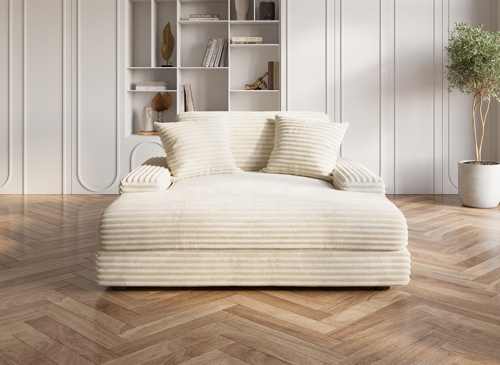 Chaise longue DAHO color beige con suave tejido acanalado