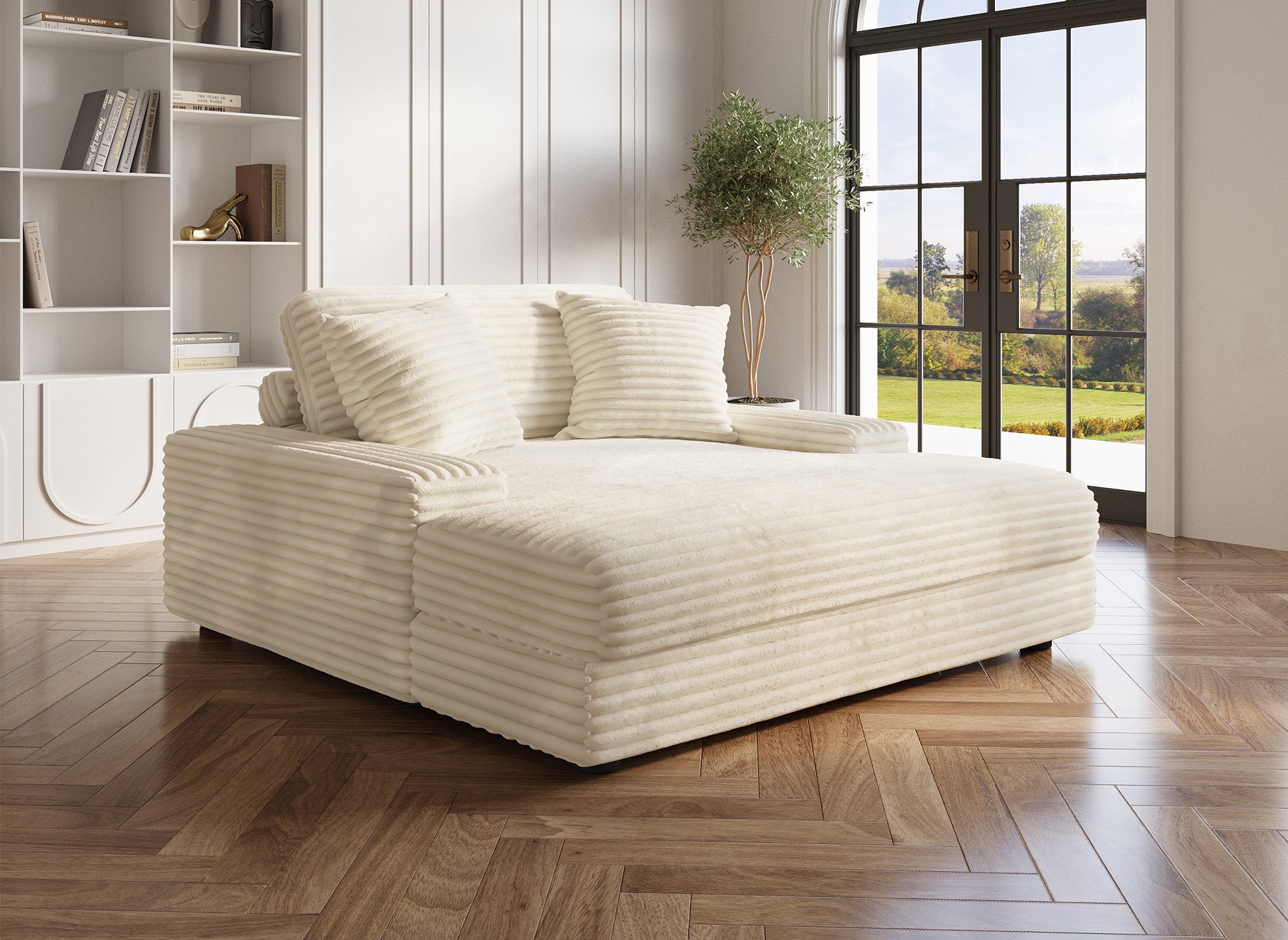 Chaise longue DAHO color beige con suave tejido acanalado