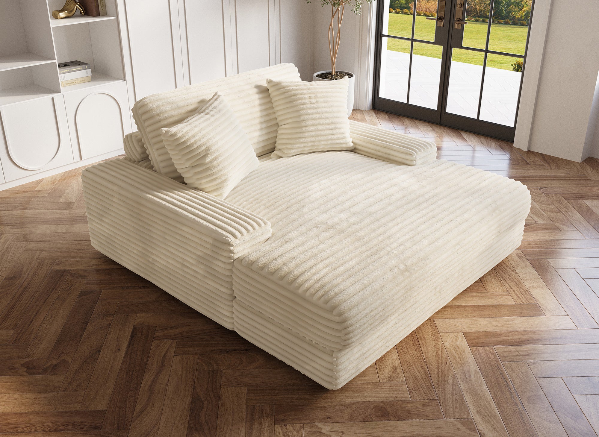 Chaise longue DAHO color beige con suave tejido acanalado