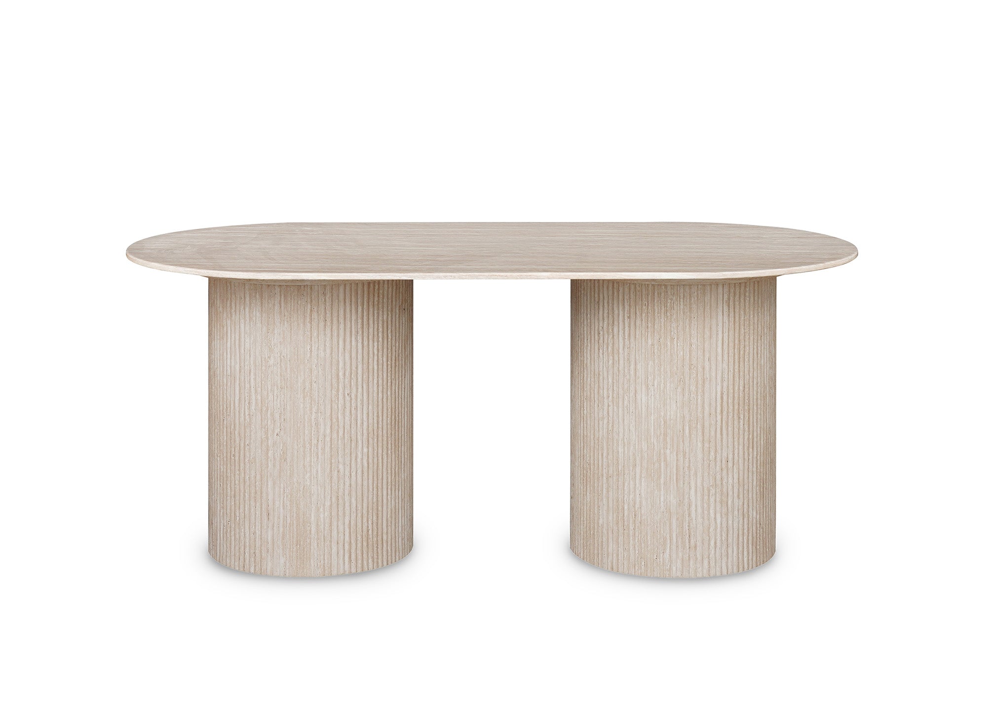Mesa de comedor ovalada DHARA en mármol compuesto beige para 6 personas