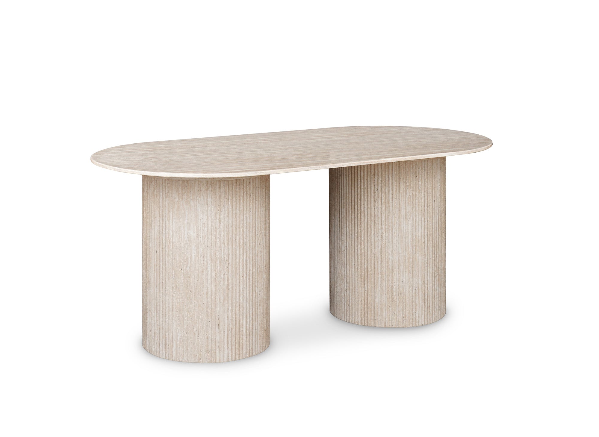 Mesa de comedor ovalada DHARA en mármol compuesto beige para 6 personas