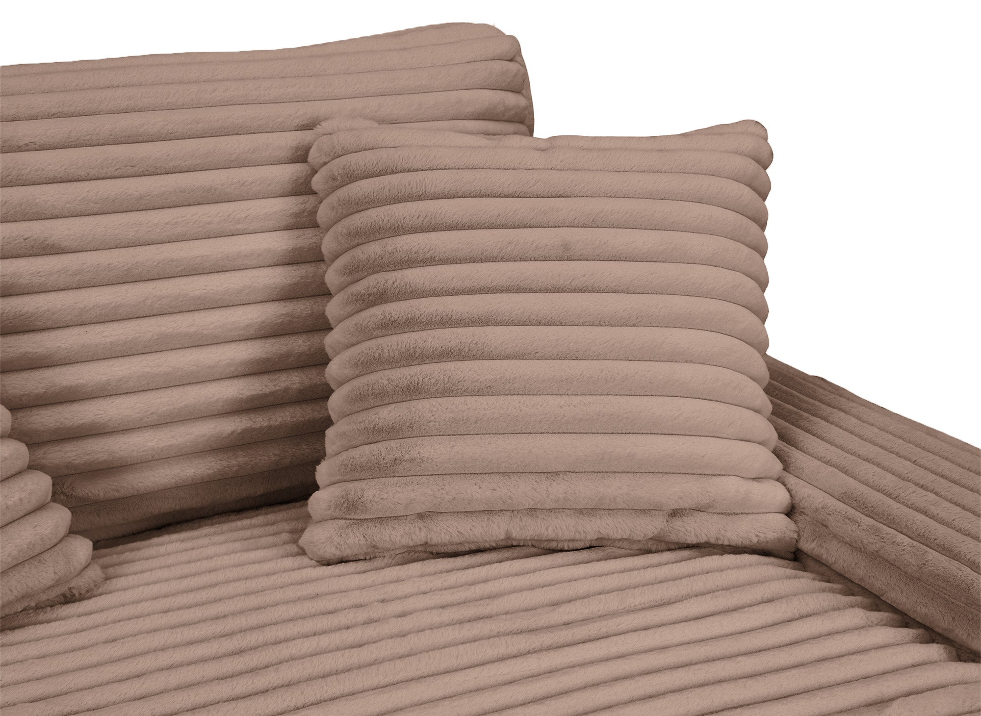 Sofá chaise longue recto de 2 plazas DAHO en tejido acanalado color topo suave