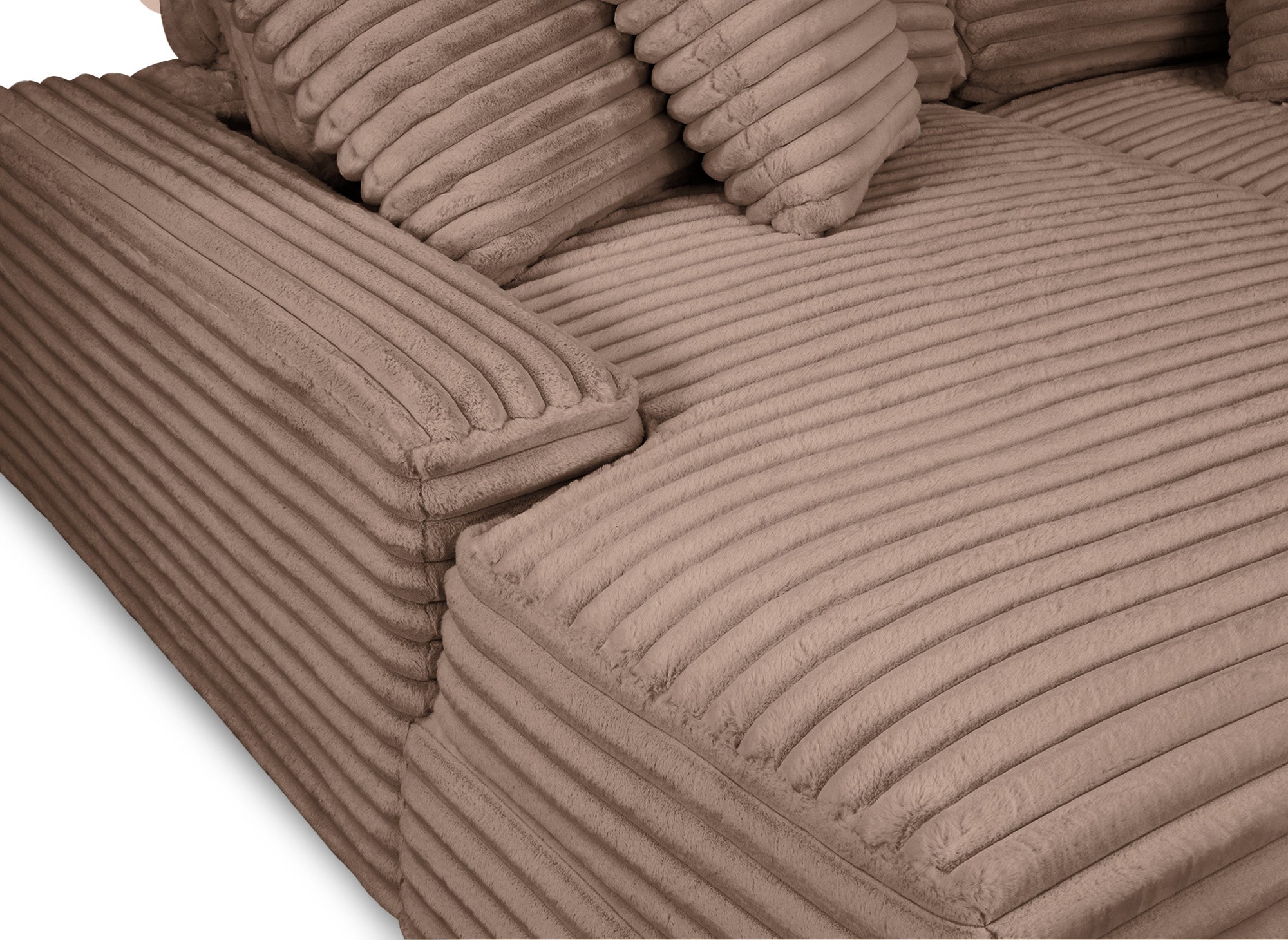 Sofá chaise longue recto de 2 plazas DAHO en tejido acanalado color topo suave