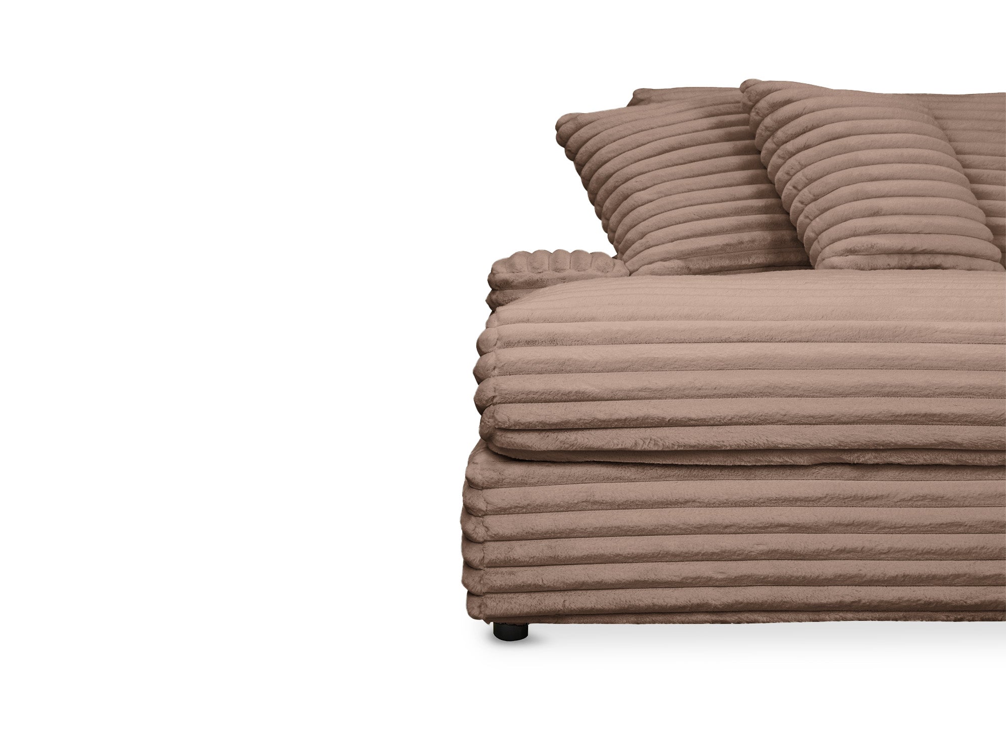 Sofá chaise longue recto de 2 plazas DAHO en tejido acanalado color topo suave