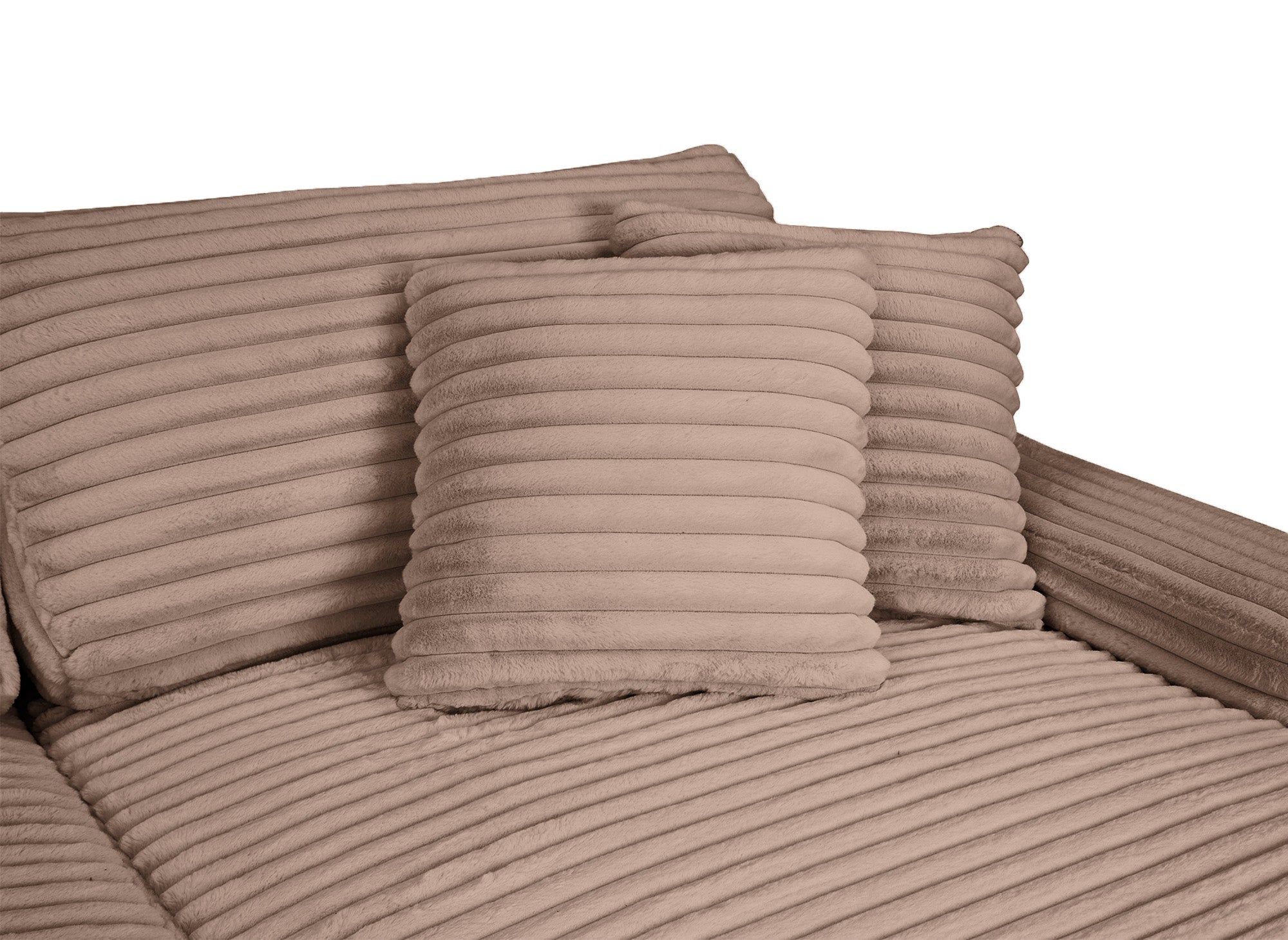 Sofá chaise longue recto de 2 plazas DAHO en tejido acanalado color topo suave