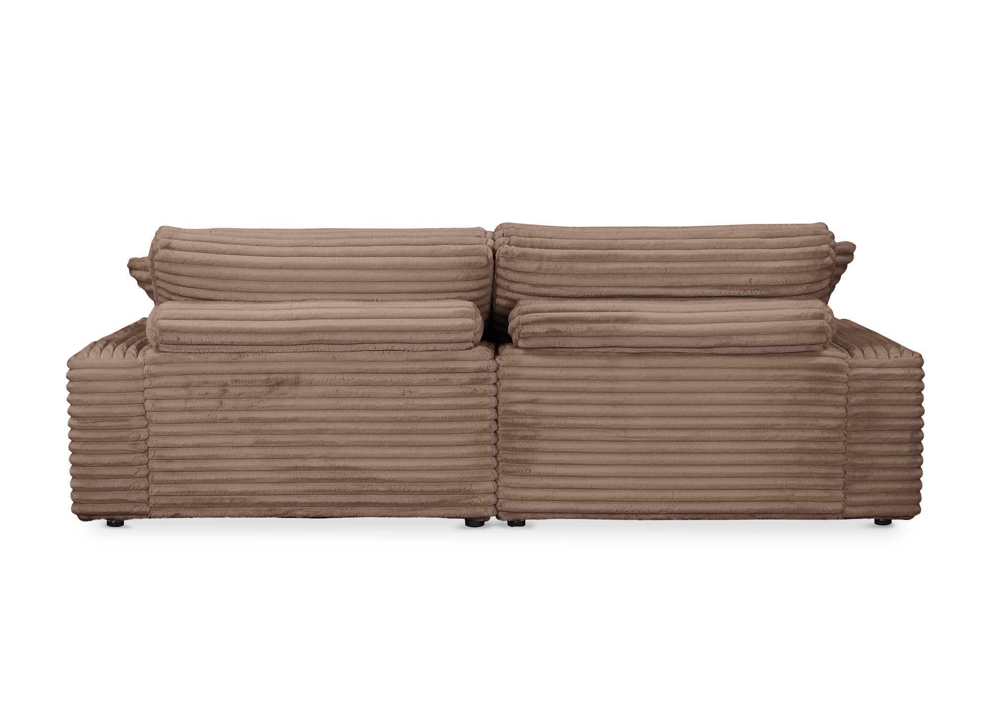 Sofá chaise longue recto de 2 plazas DAHO en tejido acanalado color topo suave