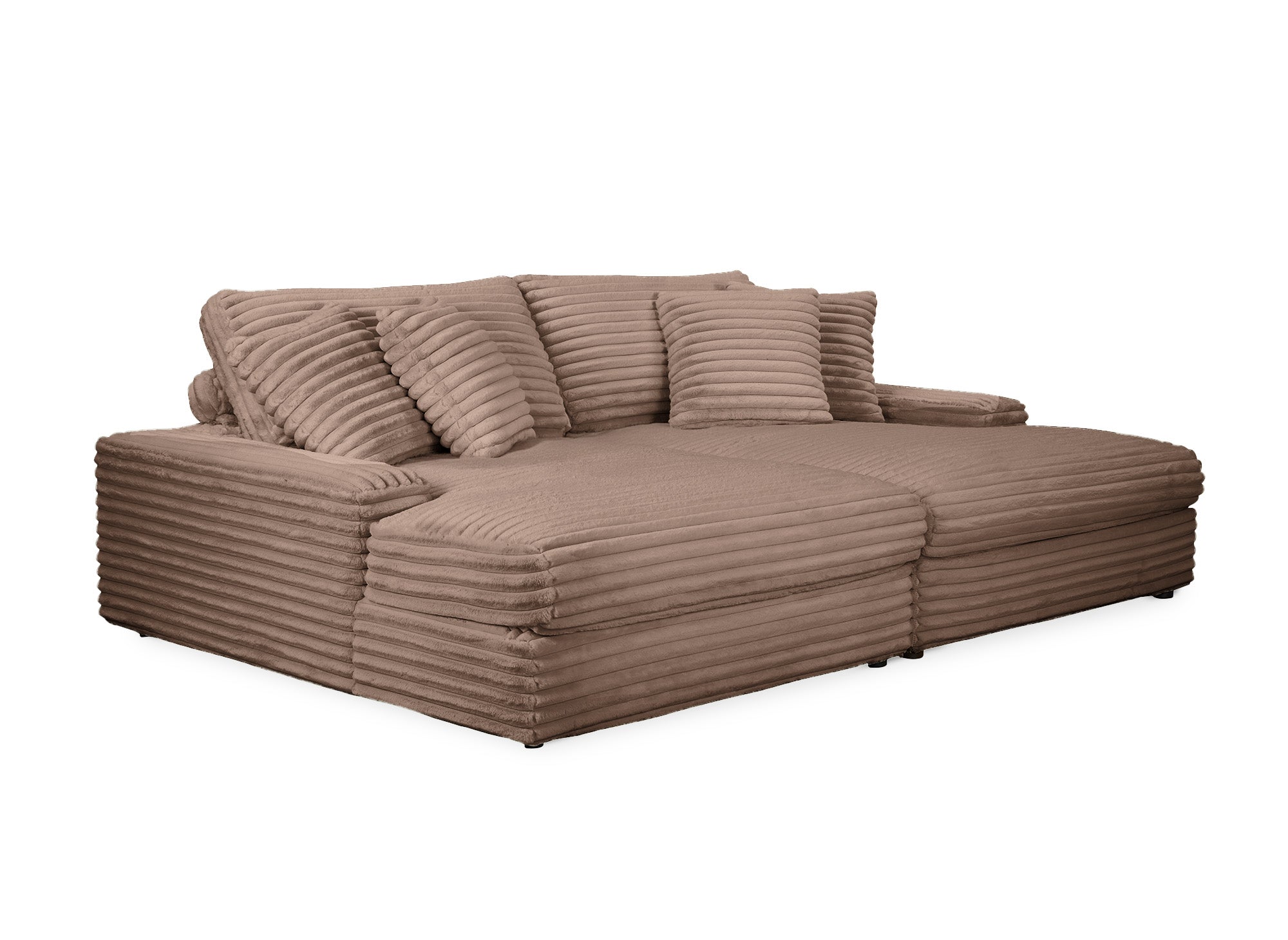 Sofá chaise longue recto de 2 plazas DAHO en tejido acanalado color topo suave