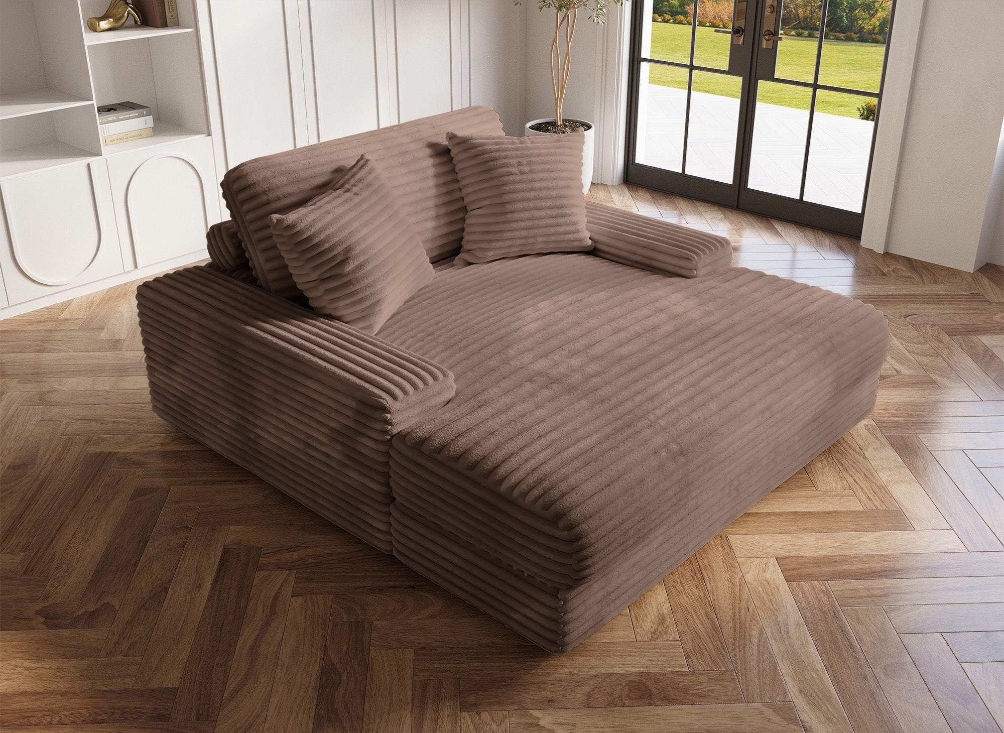 Chaise longue DAHO de color topo con suave tejido acanalado