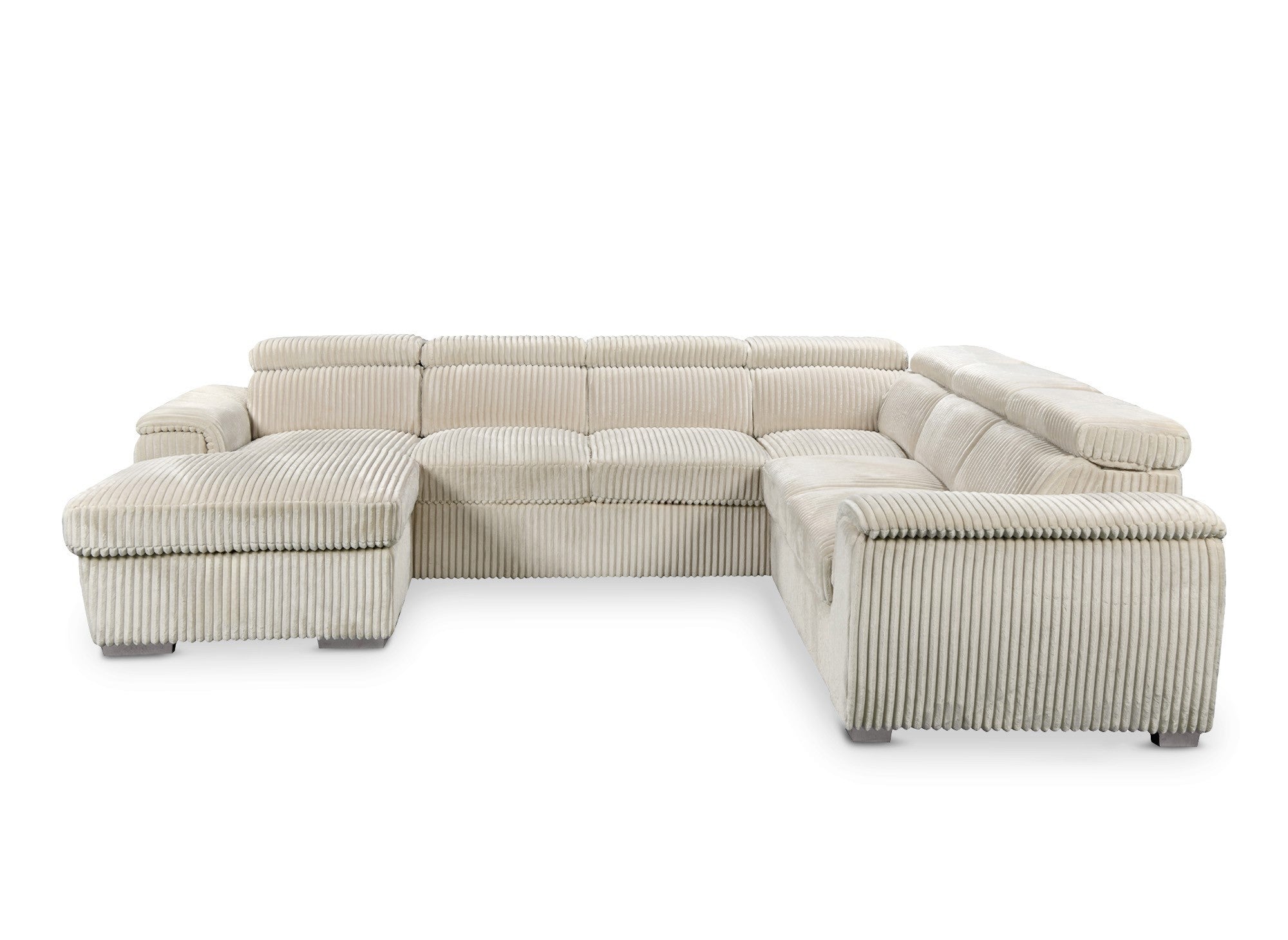 Sofá cama panorámico convertible GAELLE con almacenaje en pana gruesa color beige - Esquina izquierda