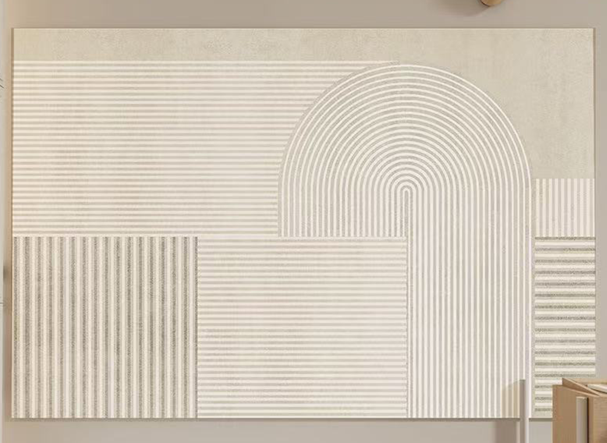 Alfombra rectangular beige con motivos geométricos, 160x230cm, SYNDRA