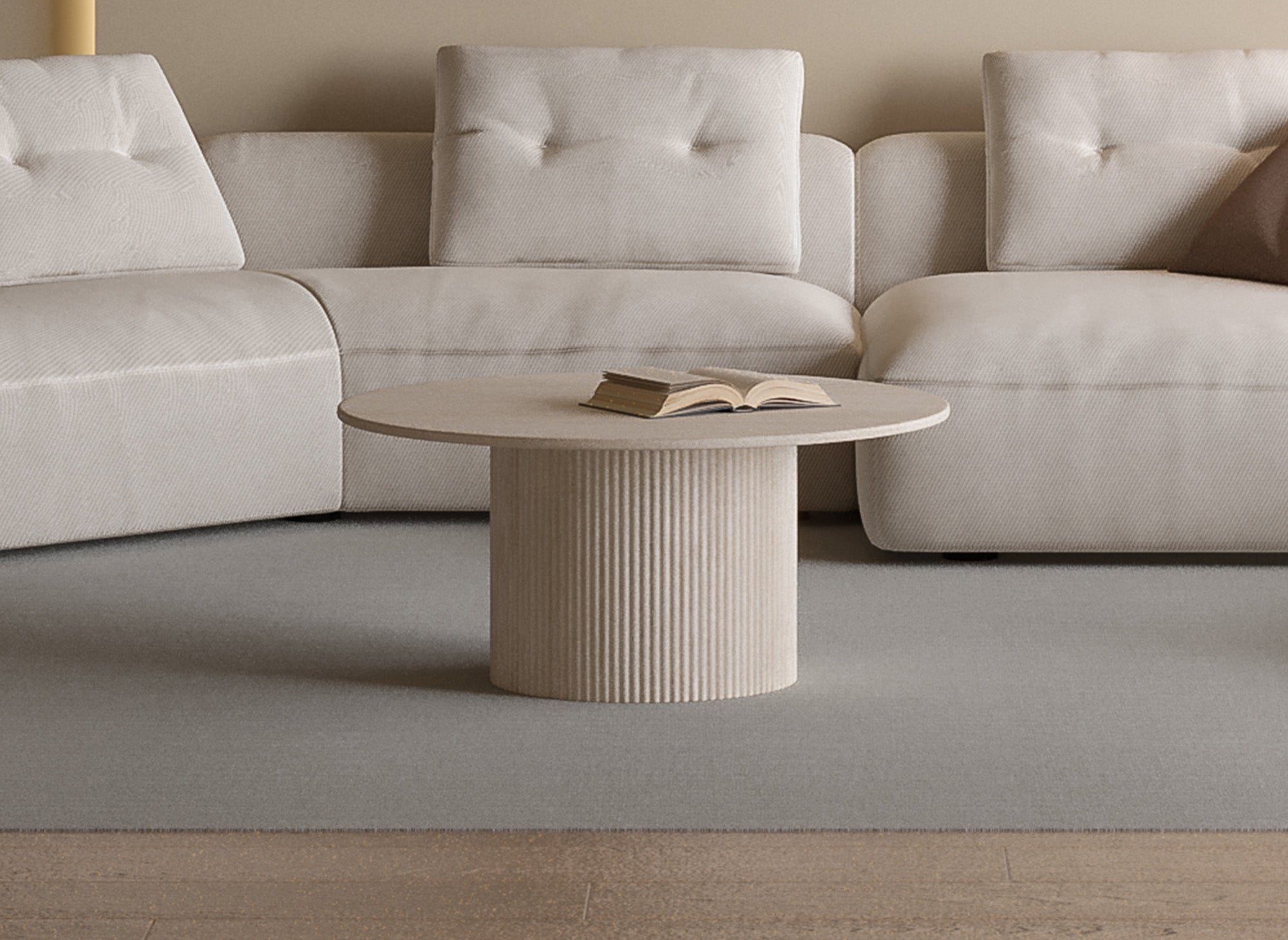 Mesa de centro redonda DHARA en mármol compuesto beige