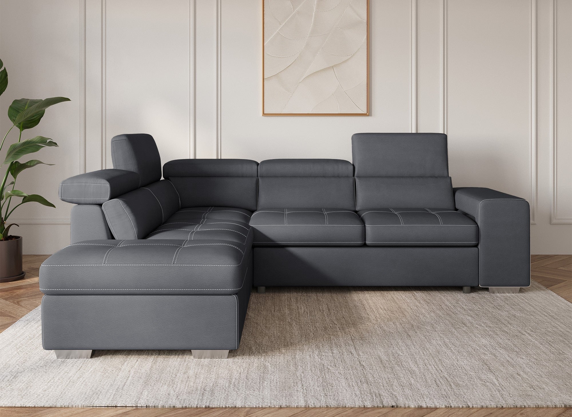 Sofá cama esquinero DAVON de tela gris - esquina izquierda