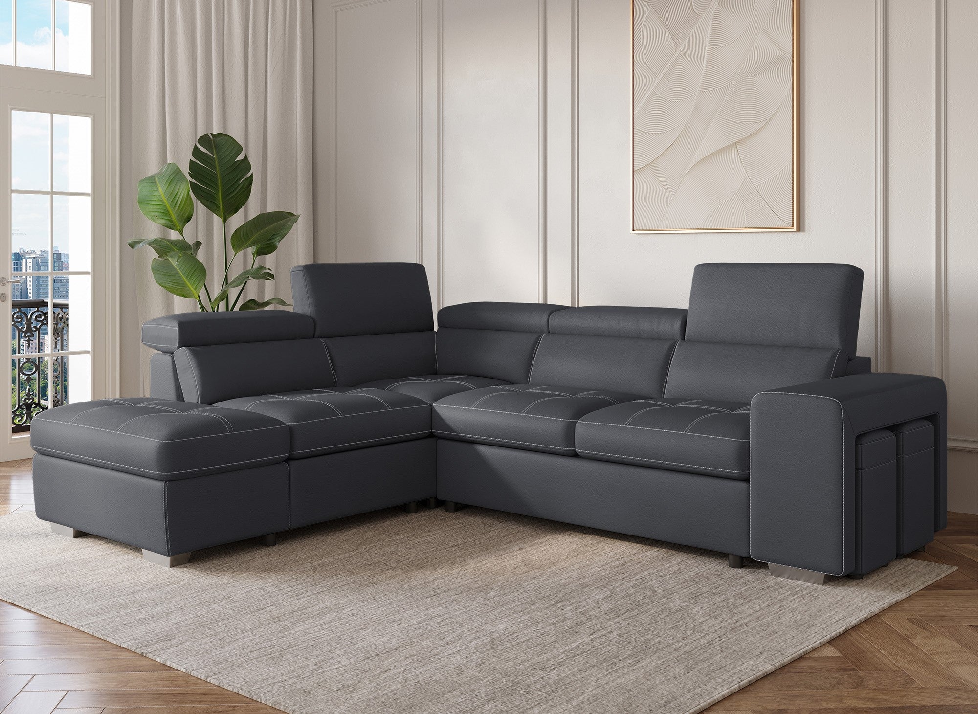 Sofá cama esquinero DAVON de tela gris - esquina izquierda