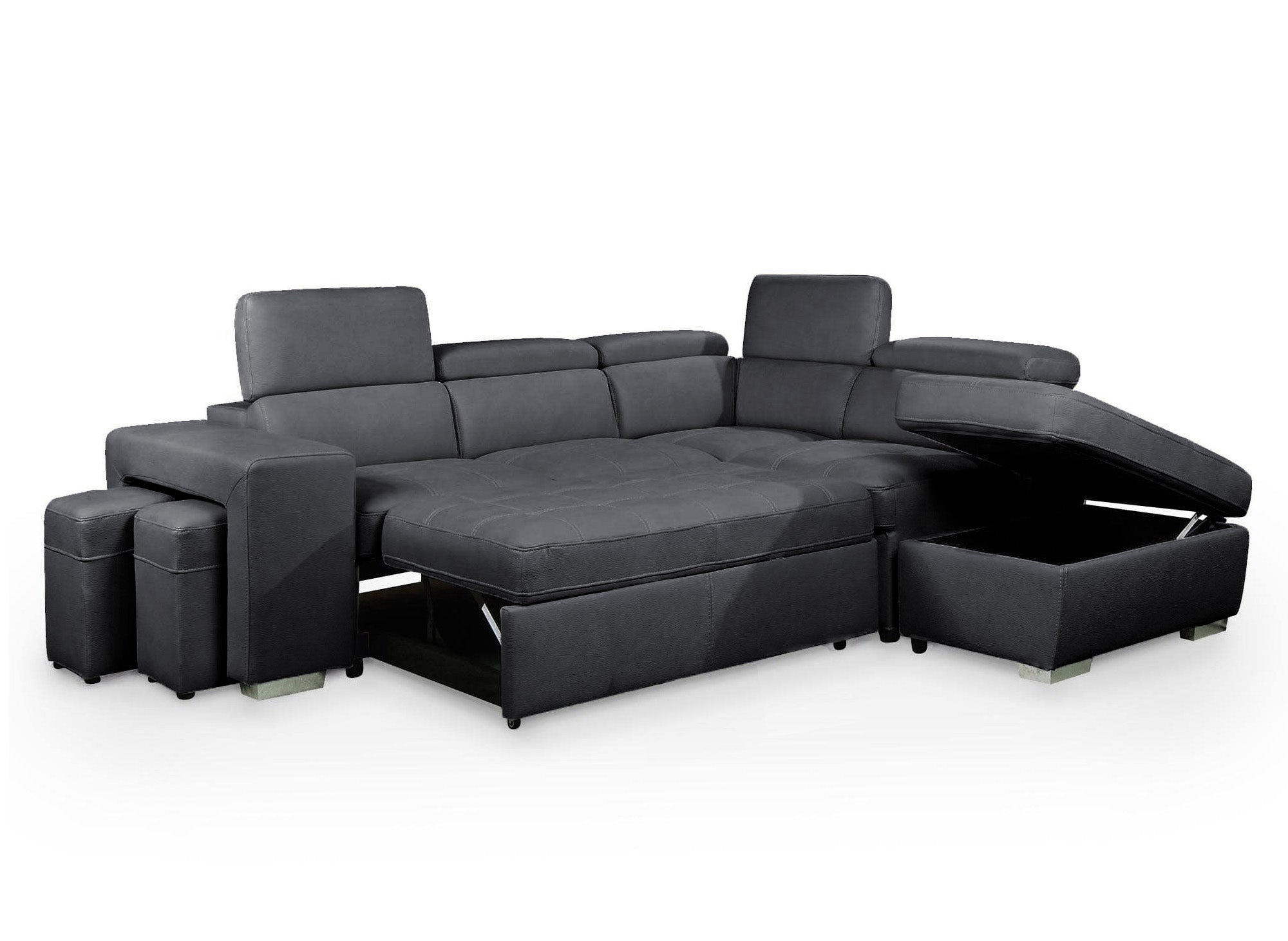 Sofá esquinero convertible DAVON en tela gris - esquina derecha