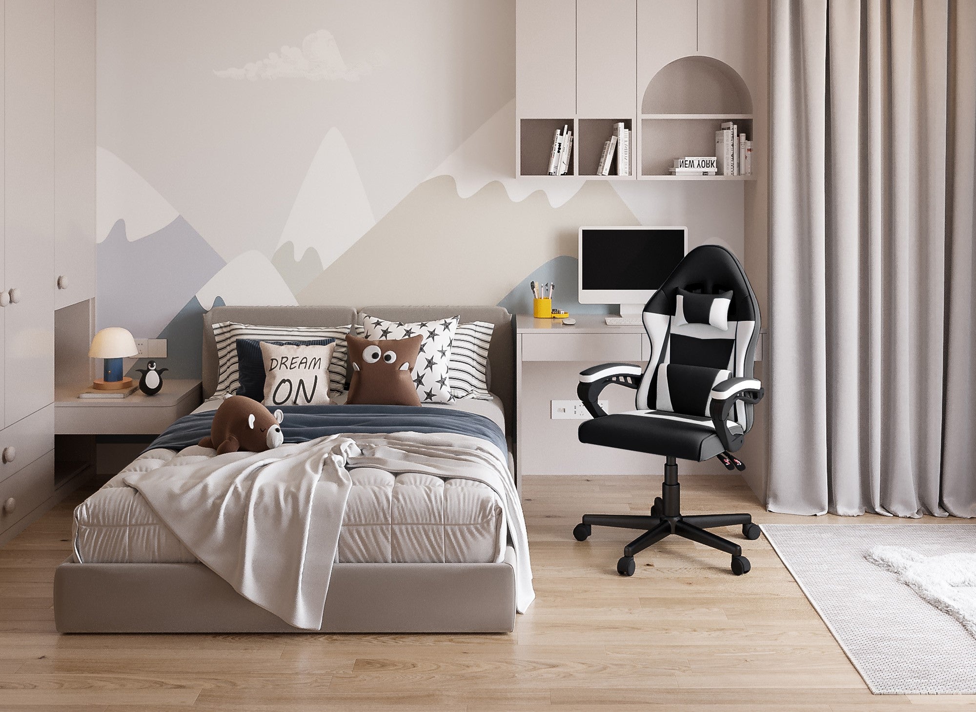 Silla de oficina GHOST de tela blanca y negra