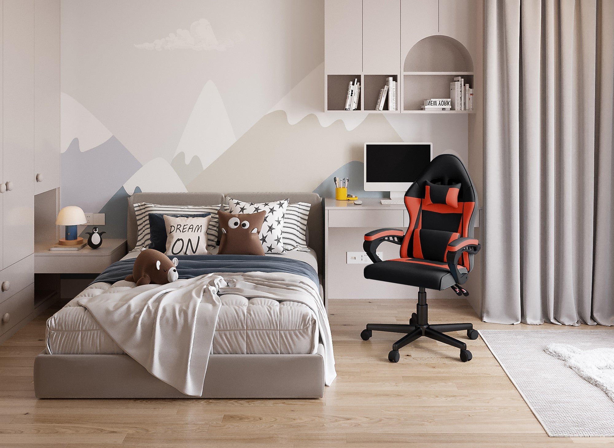 Silla de oficina GHOST de tela negra y roja