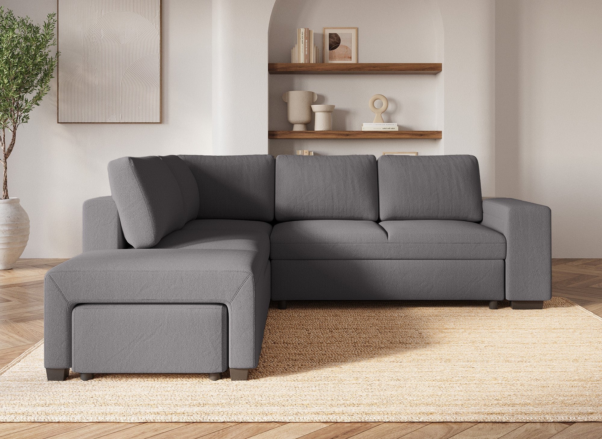 Sofá cama esquinero ALBAN en tela gris oscuro - Esquina izquierda