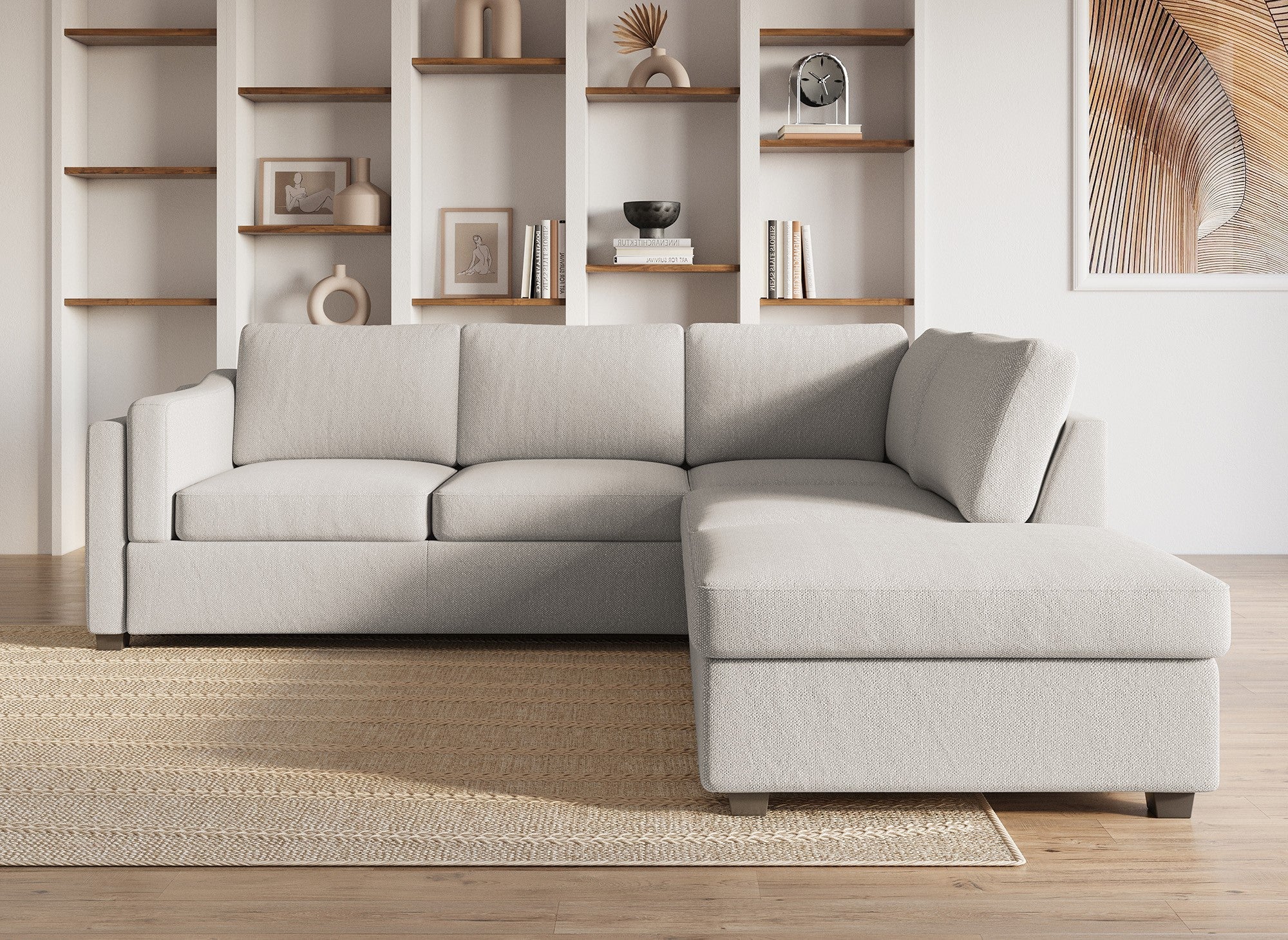 Sofá cama BARNEY con almacenaje en tela beige - Esquina derecha