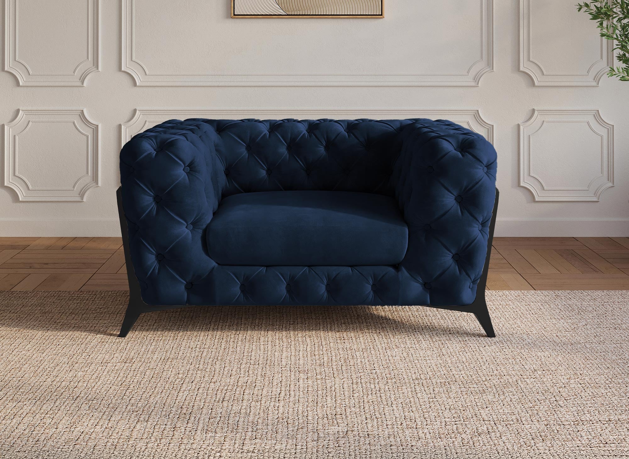 Sillón Chesterfield tapizado en terciopelo azul CARMEN