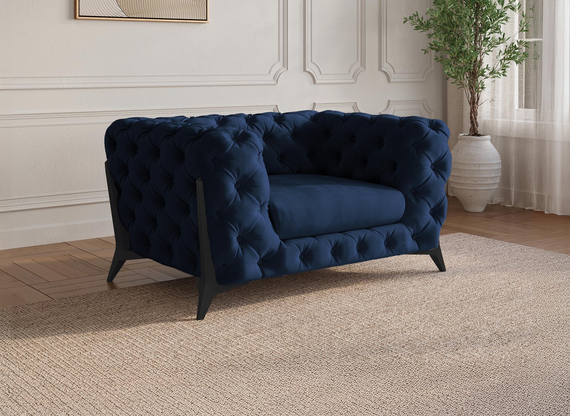 Sillón Chesterfield tapizado en terciopelo azul CARMEN