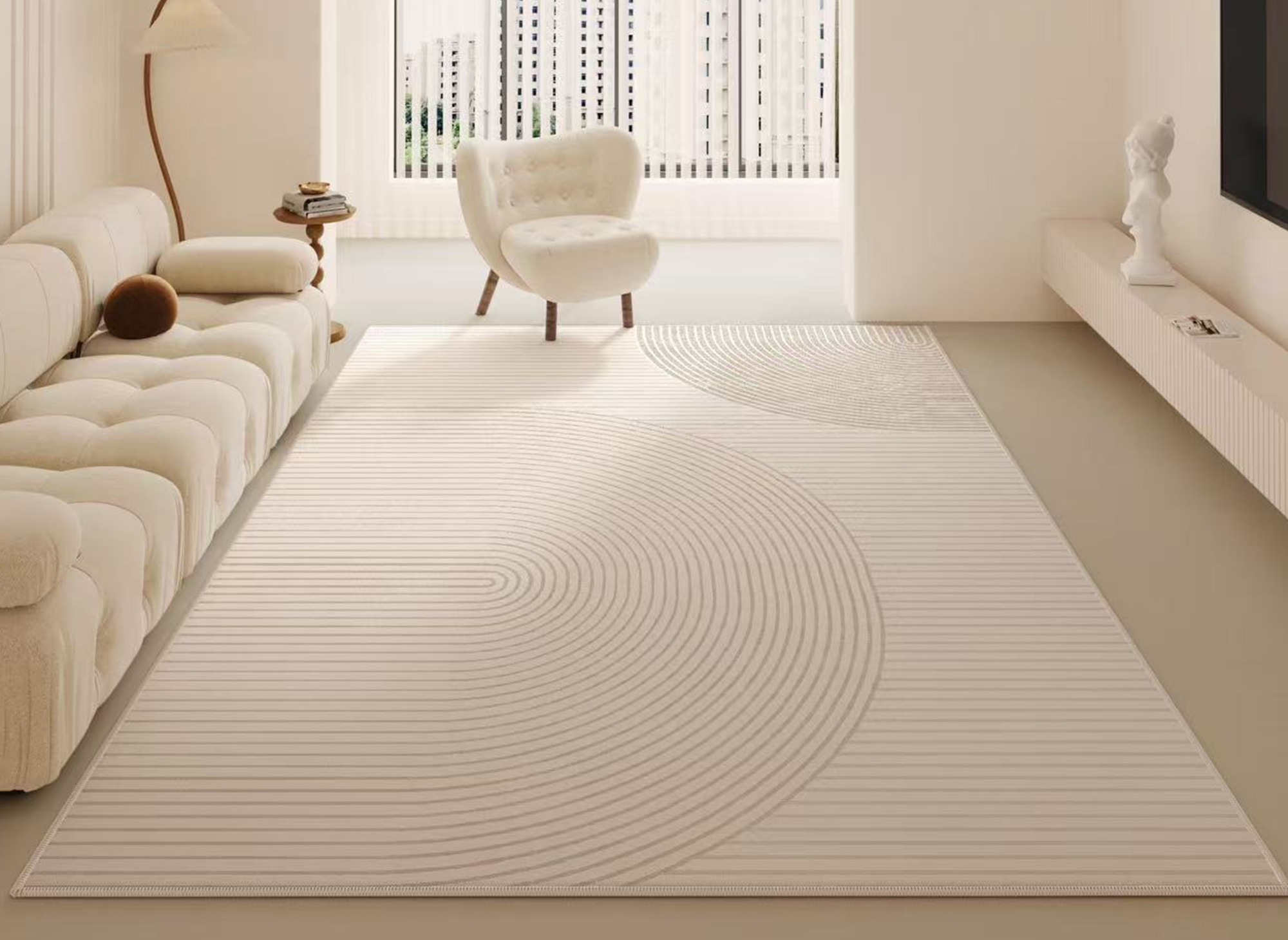 Alfombra rectangular beige con motivos circulares, 160x230cm, SAMA