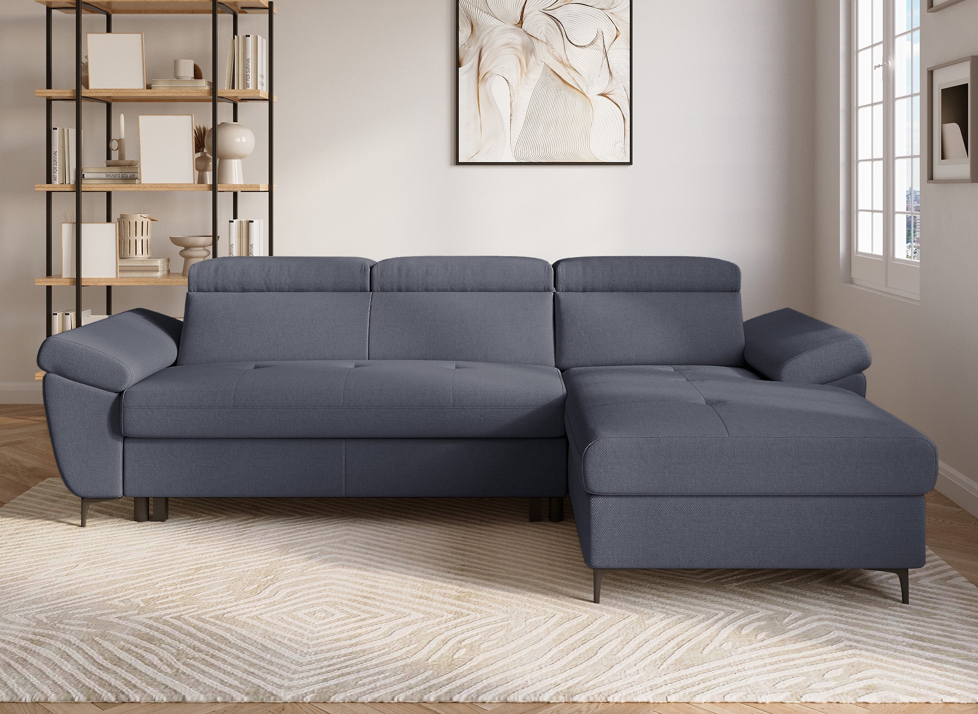 Sofá cama esquinero MONICA en tela gris oscuro - Esquina derecha