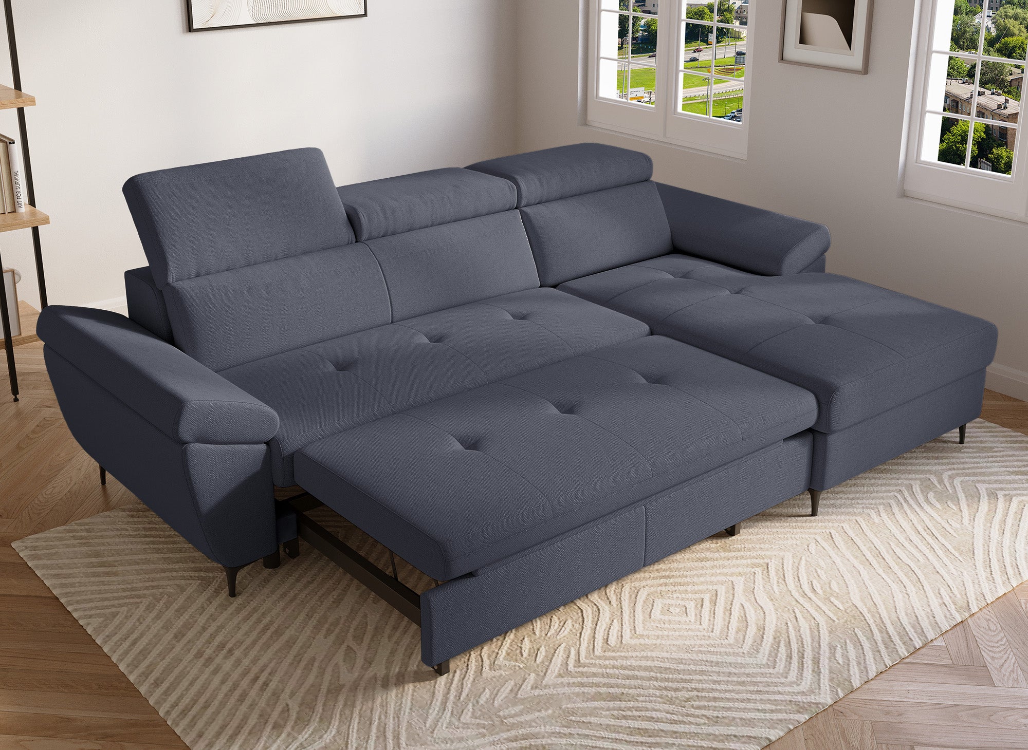 Sofá cama esquinero MONICA en tela gris oscuro - Esquina derecha