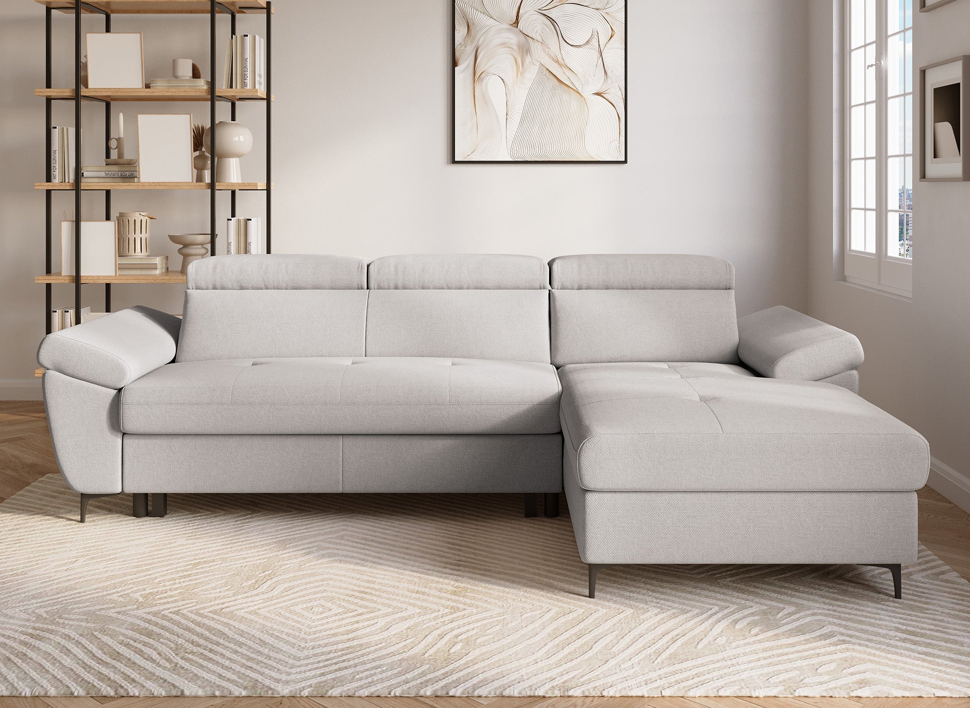 Sofá cama esquinero MONICA de tela beige - Esquina derecha