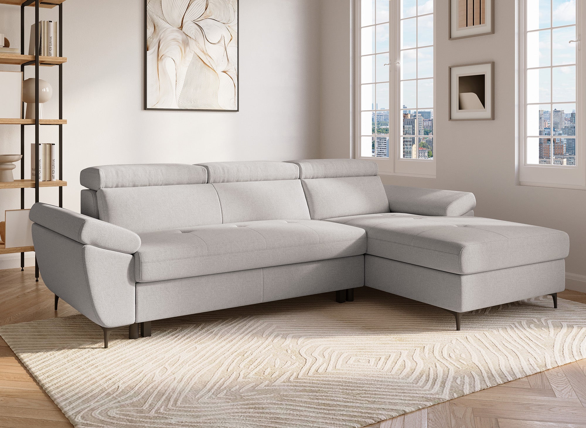 Sofá cama esquinero MONICA de tela beige - Esquina derecha