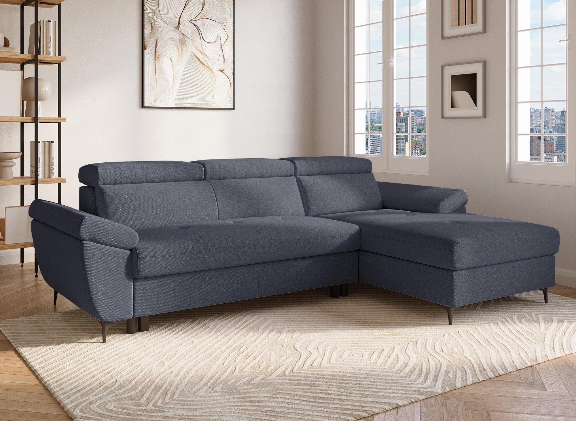 Sofá cama esquinero MONICA en tela gris oscuro - Esquina derecha