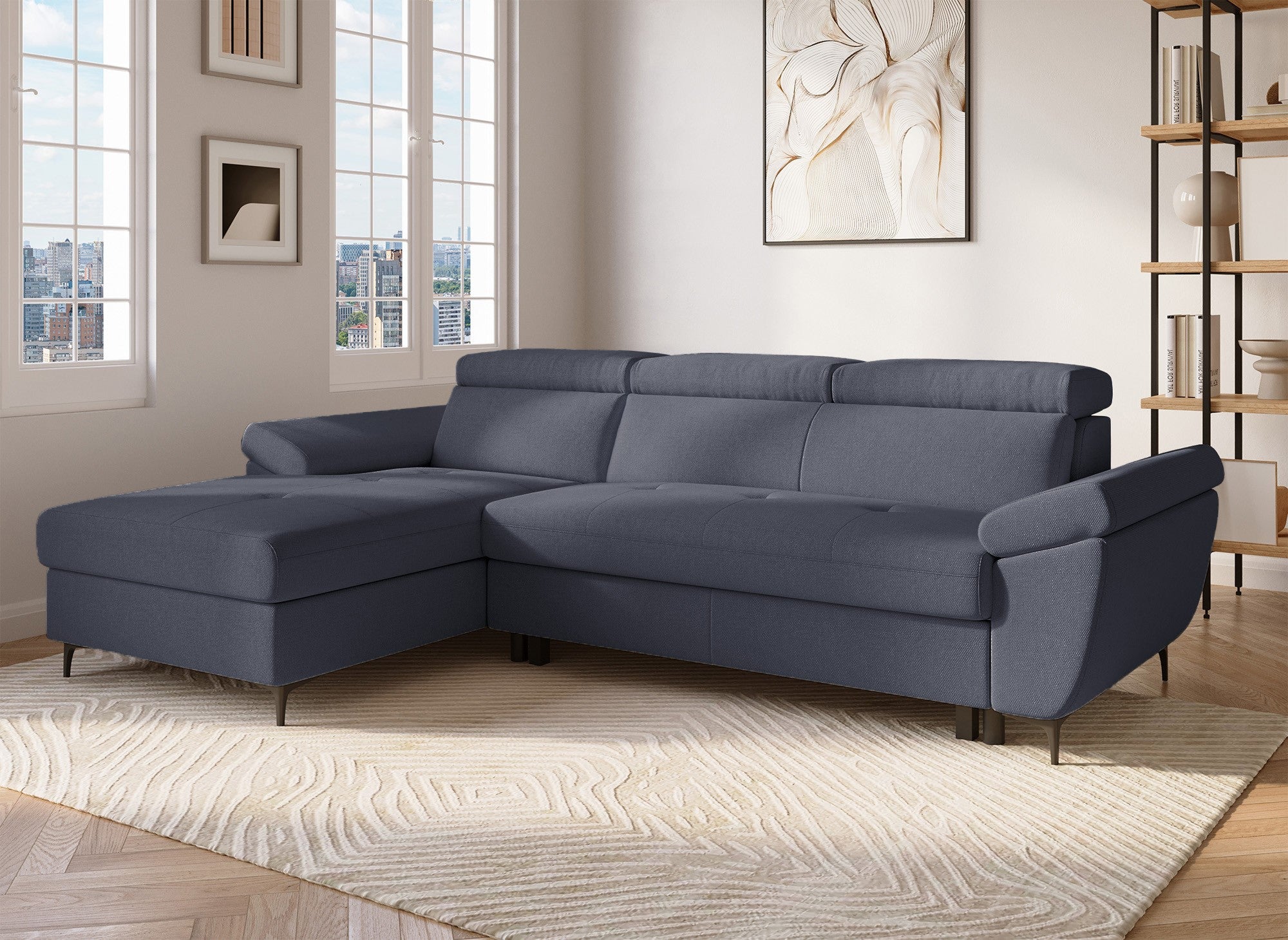 Sofá cama esquinero MONICA en tela gris oscuro - Esquina izquierda