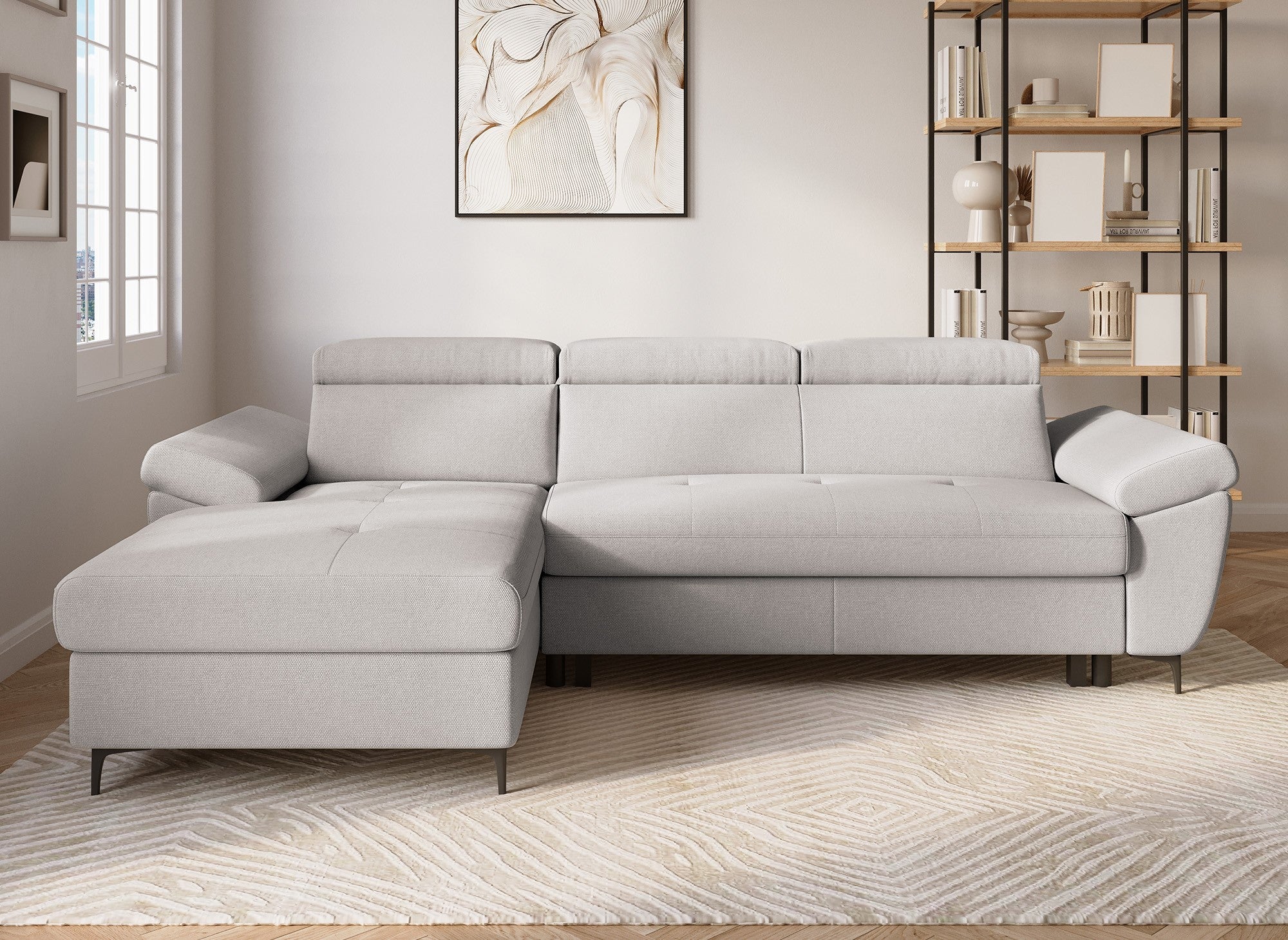 Sofá cama esquinero MONICA de tela beige - Esquina izquierda