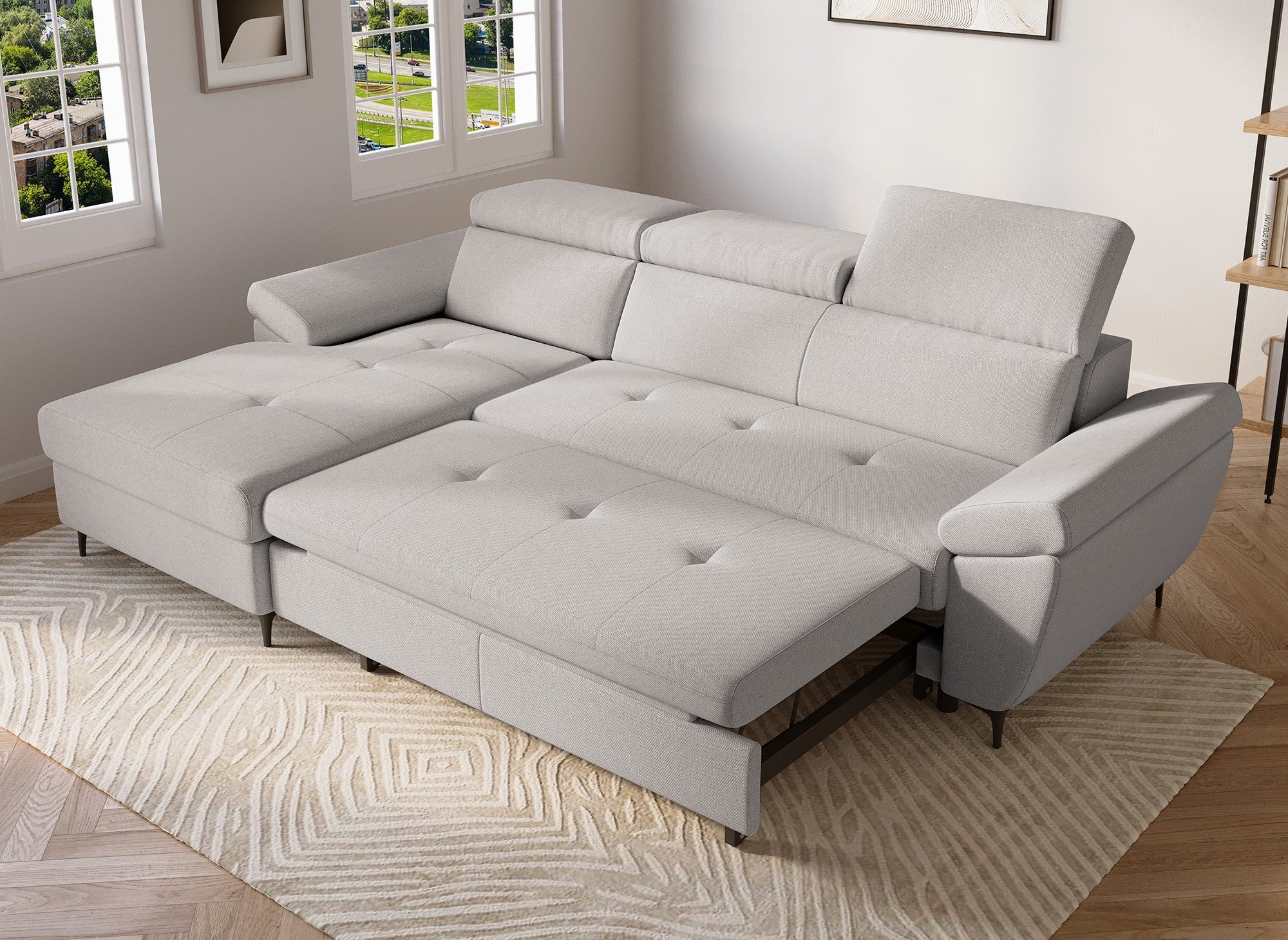 Sofá cama esquinero MONICA de tela beige - Esquina izquierda