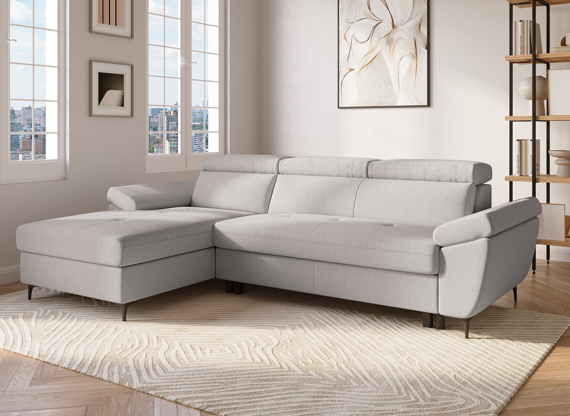 Sofá cama esquinero MONICA de tela beige - Esquina izquierda