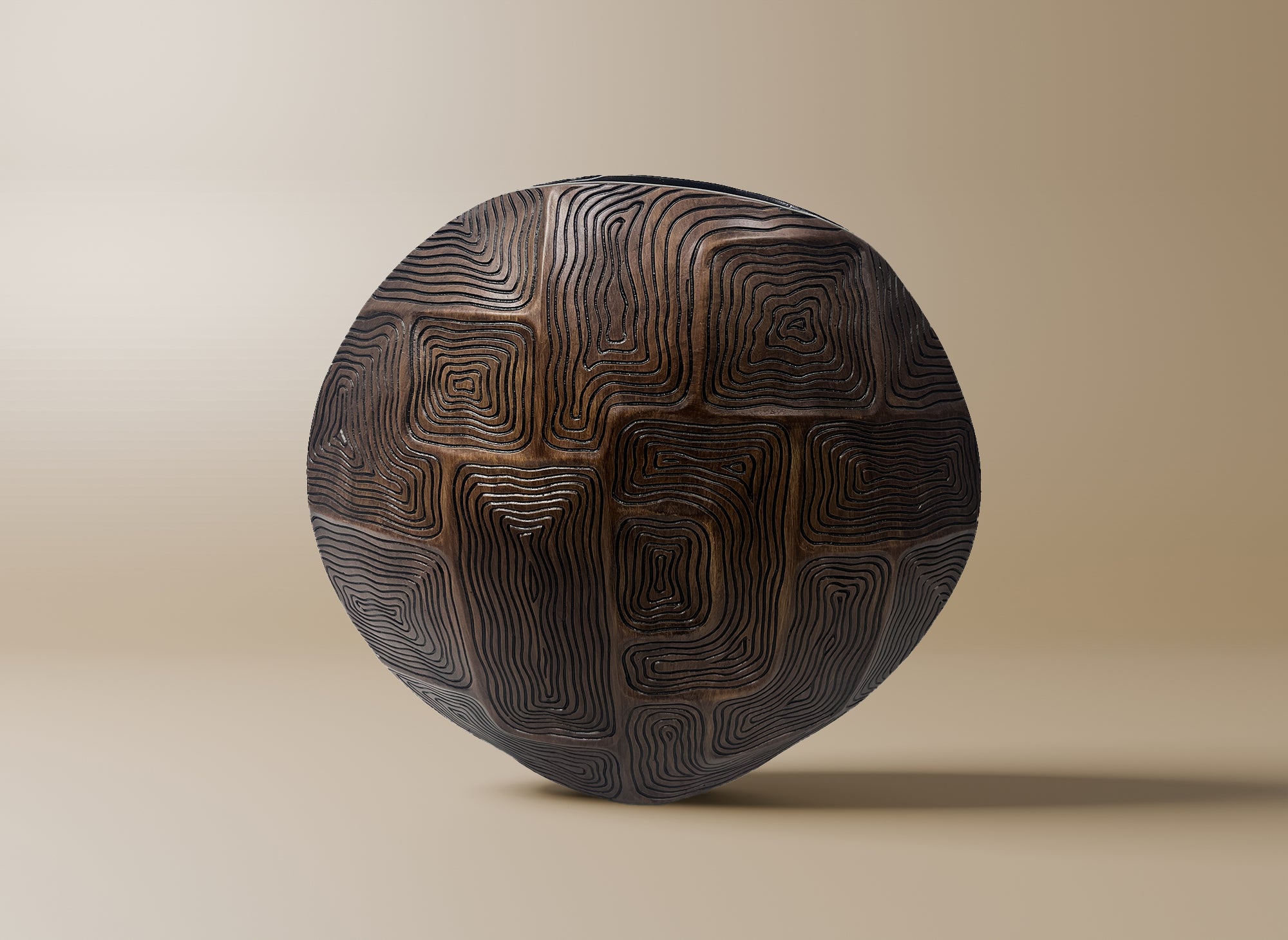 Jarrón redondo de resina negra y marrón, 34 cm de alto, ARBORA