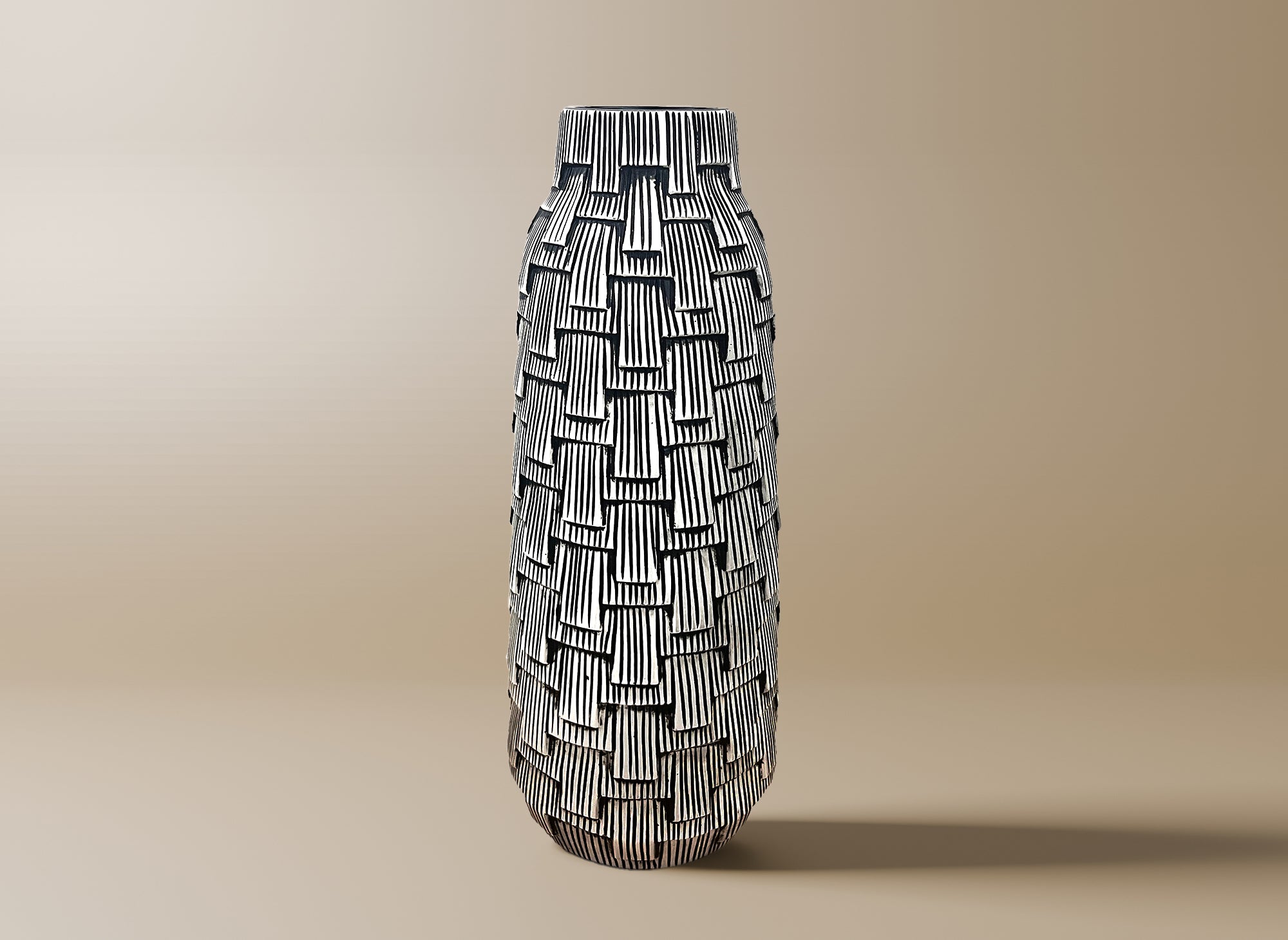 Jarrón contemporáneo de poliresina en blanco y negro, 43 cm de alto, INAYA