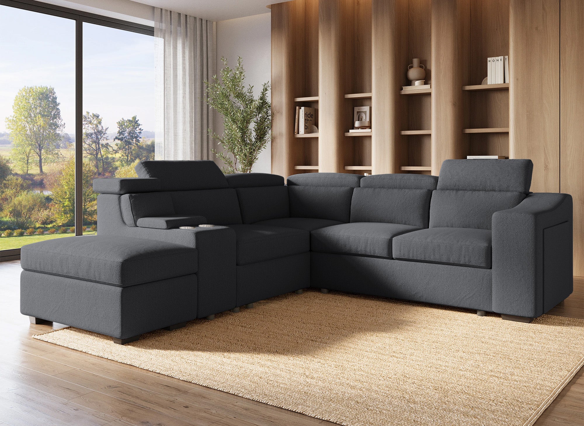 Sofá cama esquinero DEREK XL de tela gris oscuro - Esquina izquierda