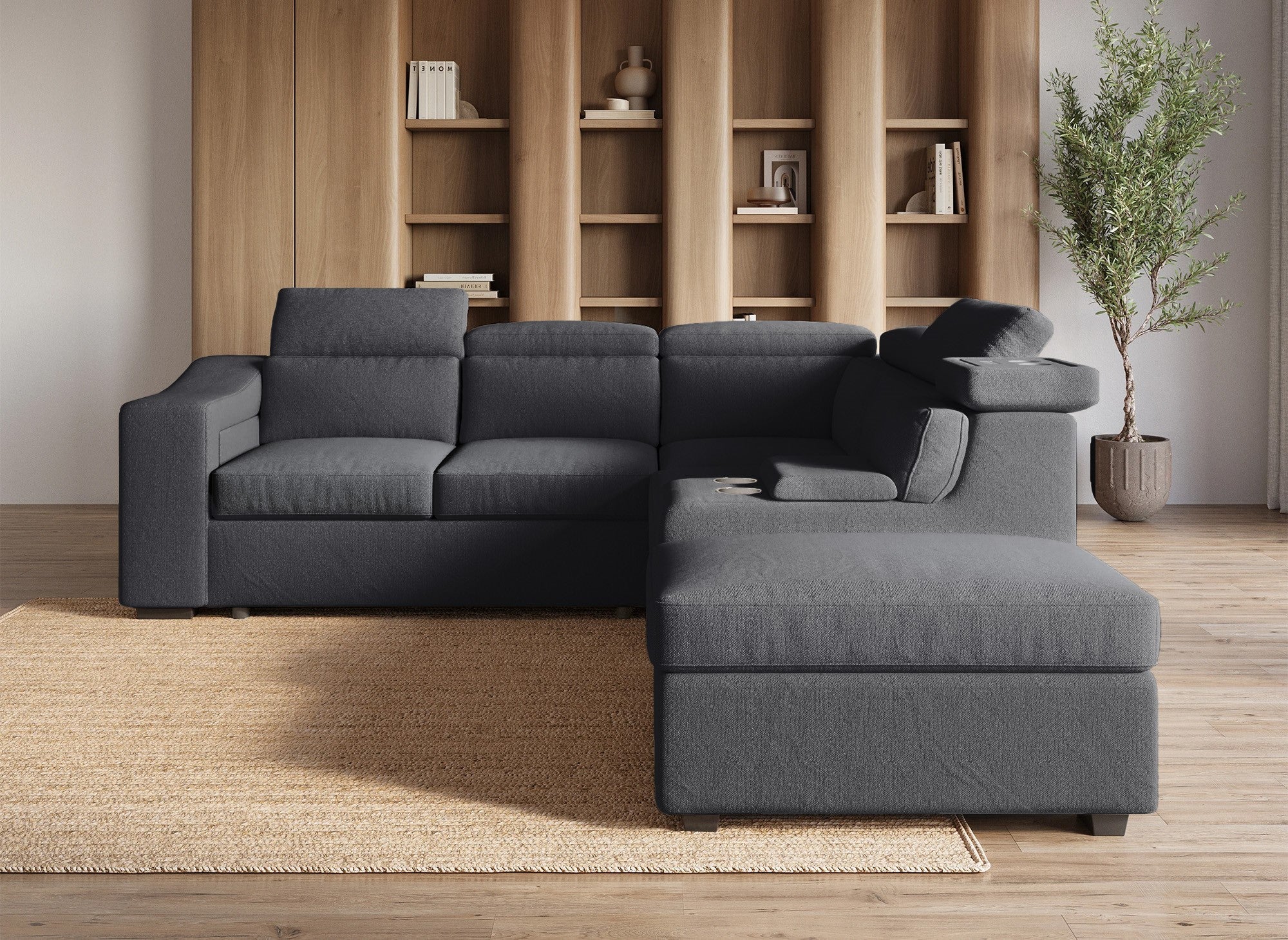 Sofá cama esquinero DEREK XL de tela gris oscuro - Esquina derecha